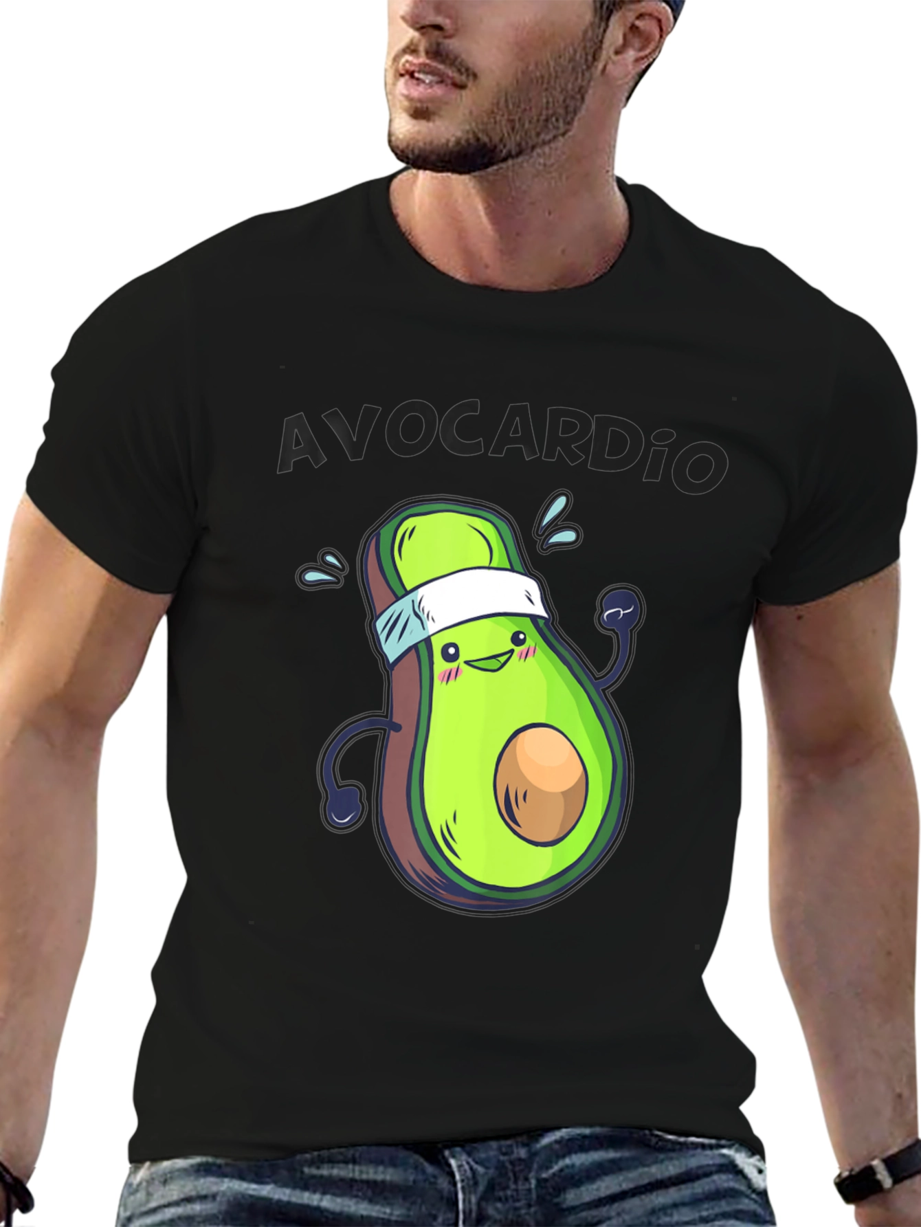 Black Avocardio Funny Avocado Workout T-Shirt view 6
