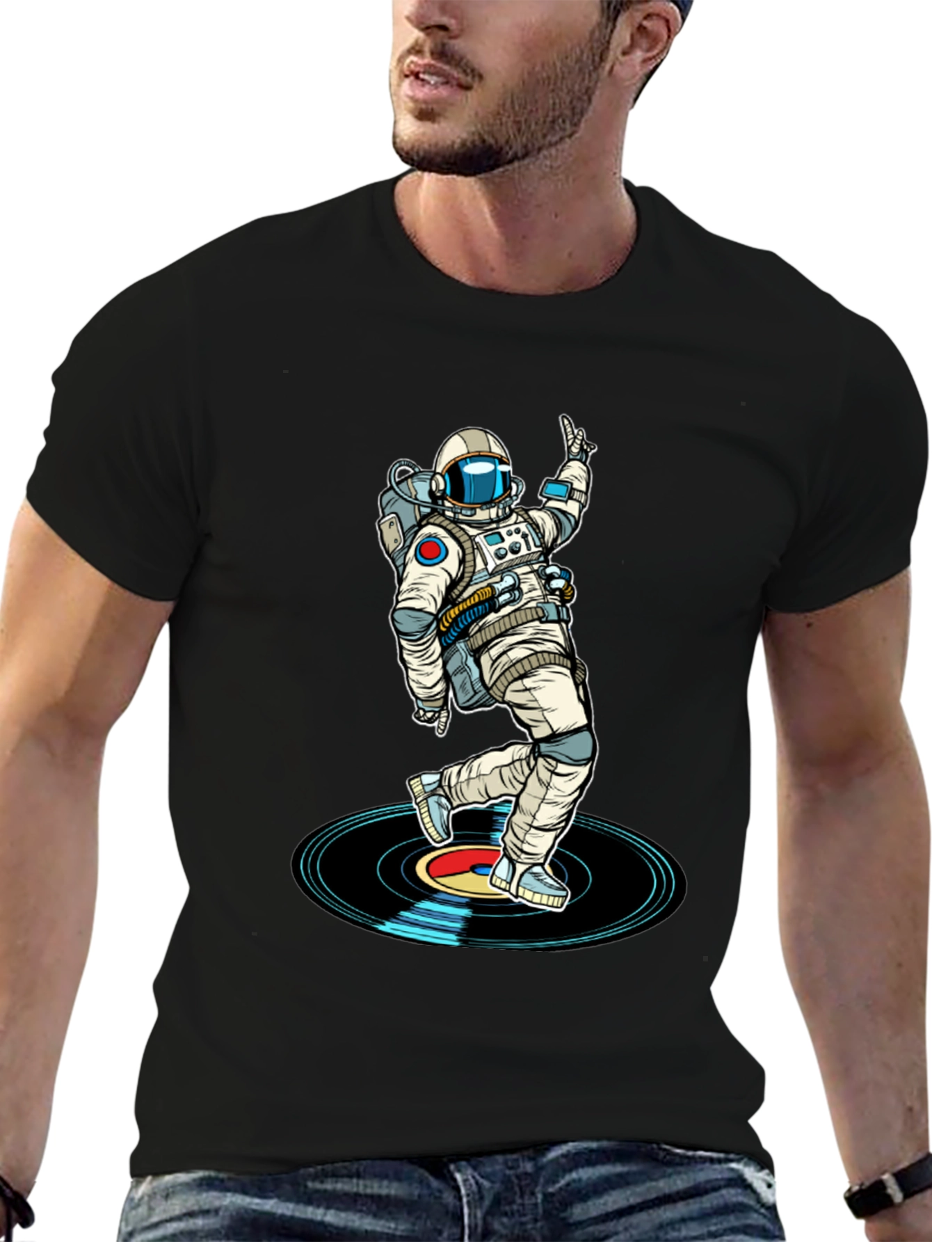 Black Astronaut DJ T-Shirt - Space Dance Music Tee view 6