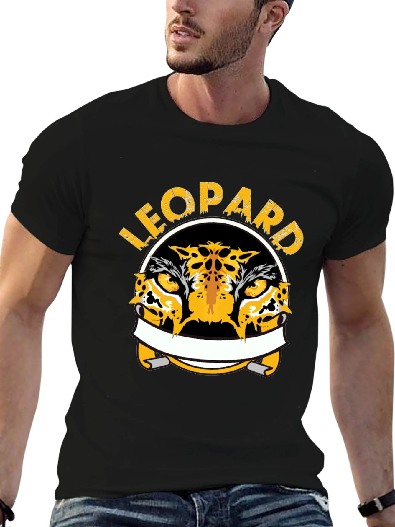 Black Leopard Graphic Black T-Shirt view 6