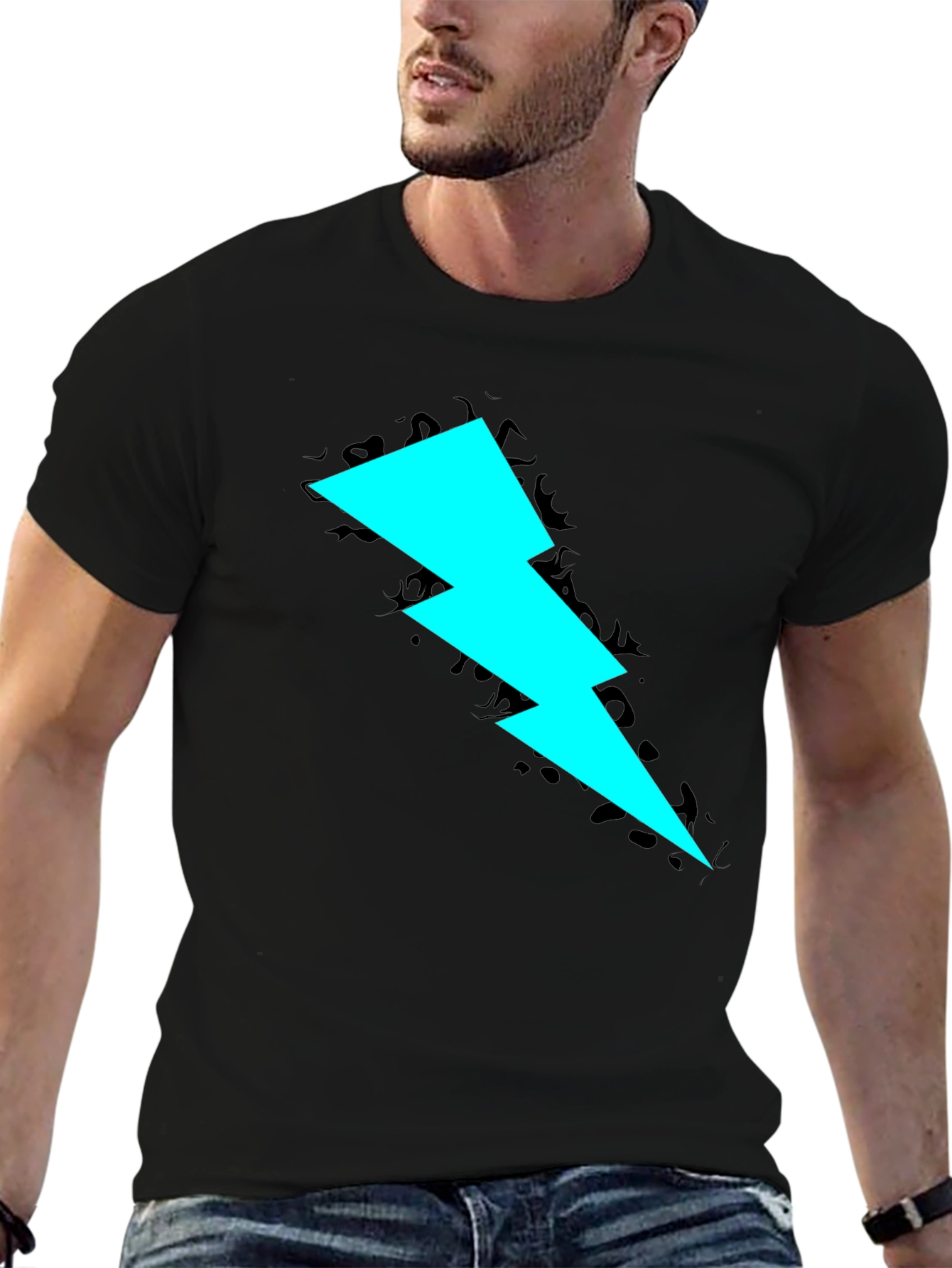 Black Bold Lightning Bolt Graphic Black Tee view 6