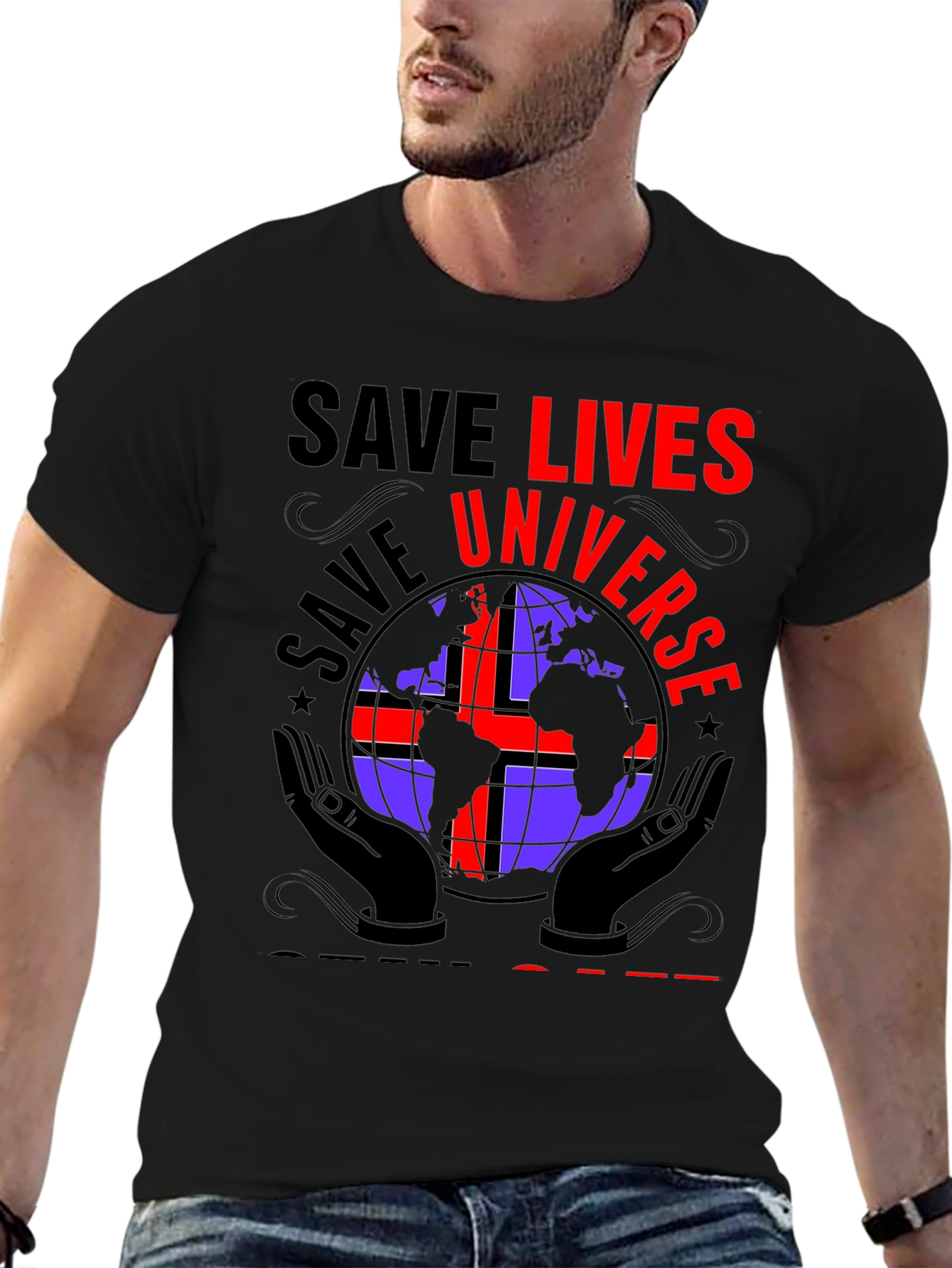 Black Save Lives Save Universe Graphic T-Shirt view 6