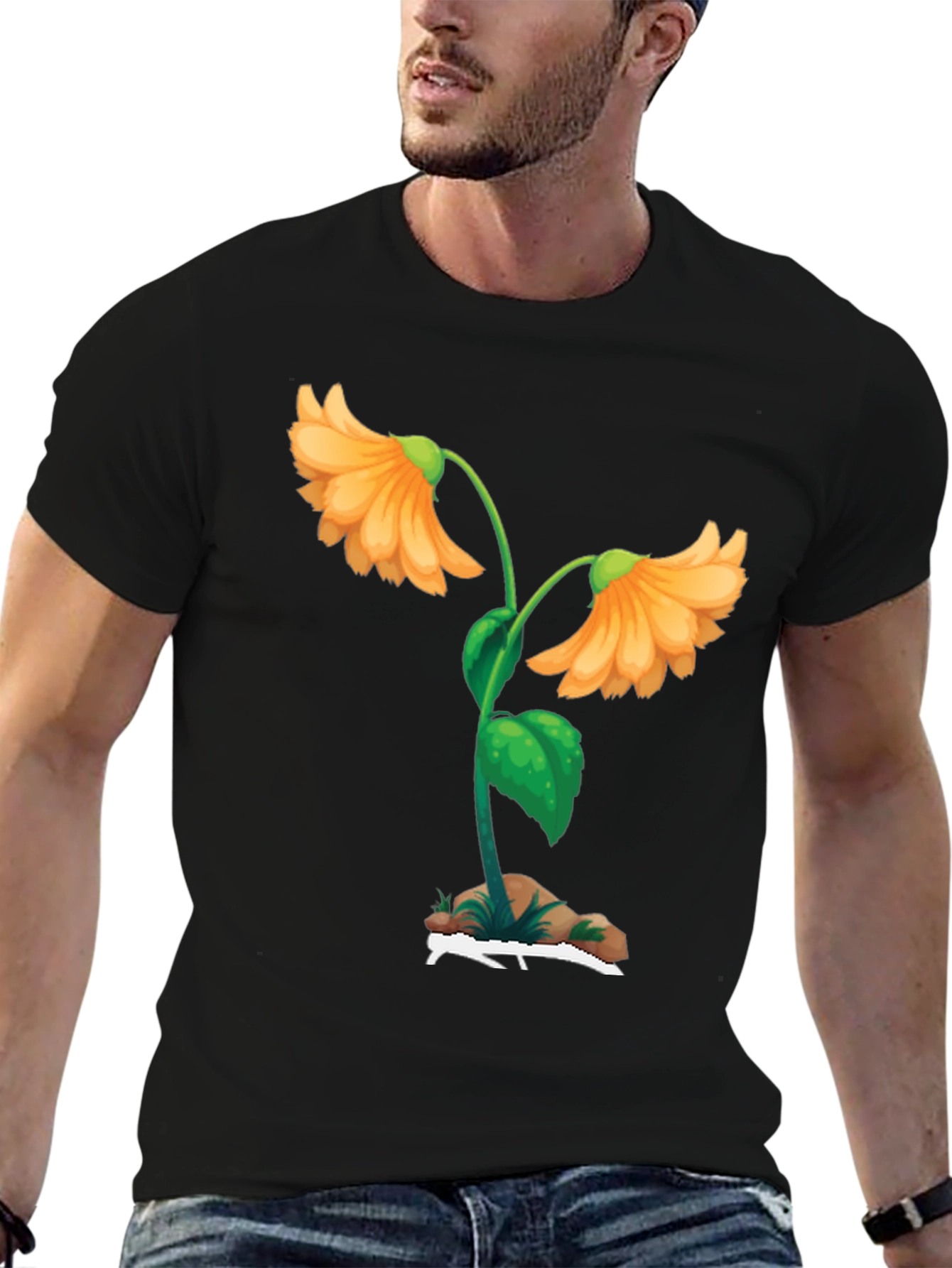 Black Floral Graphic Print T-Shirt - Black view 6