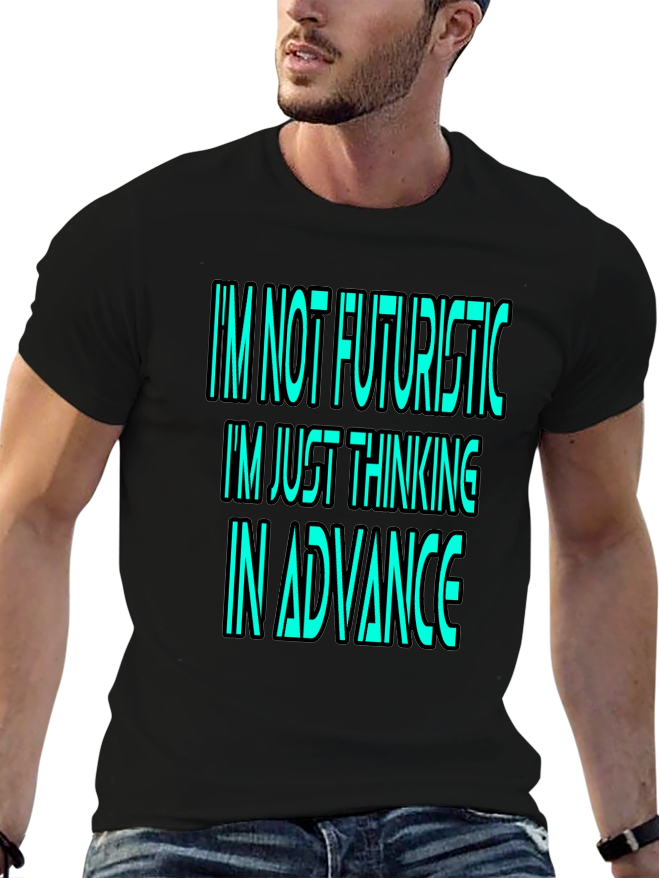 Black Futuristic Thinking Graphic Tee view 6