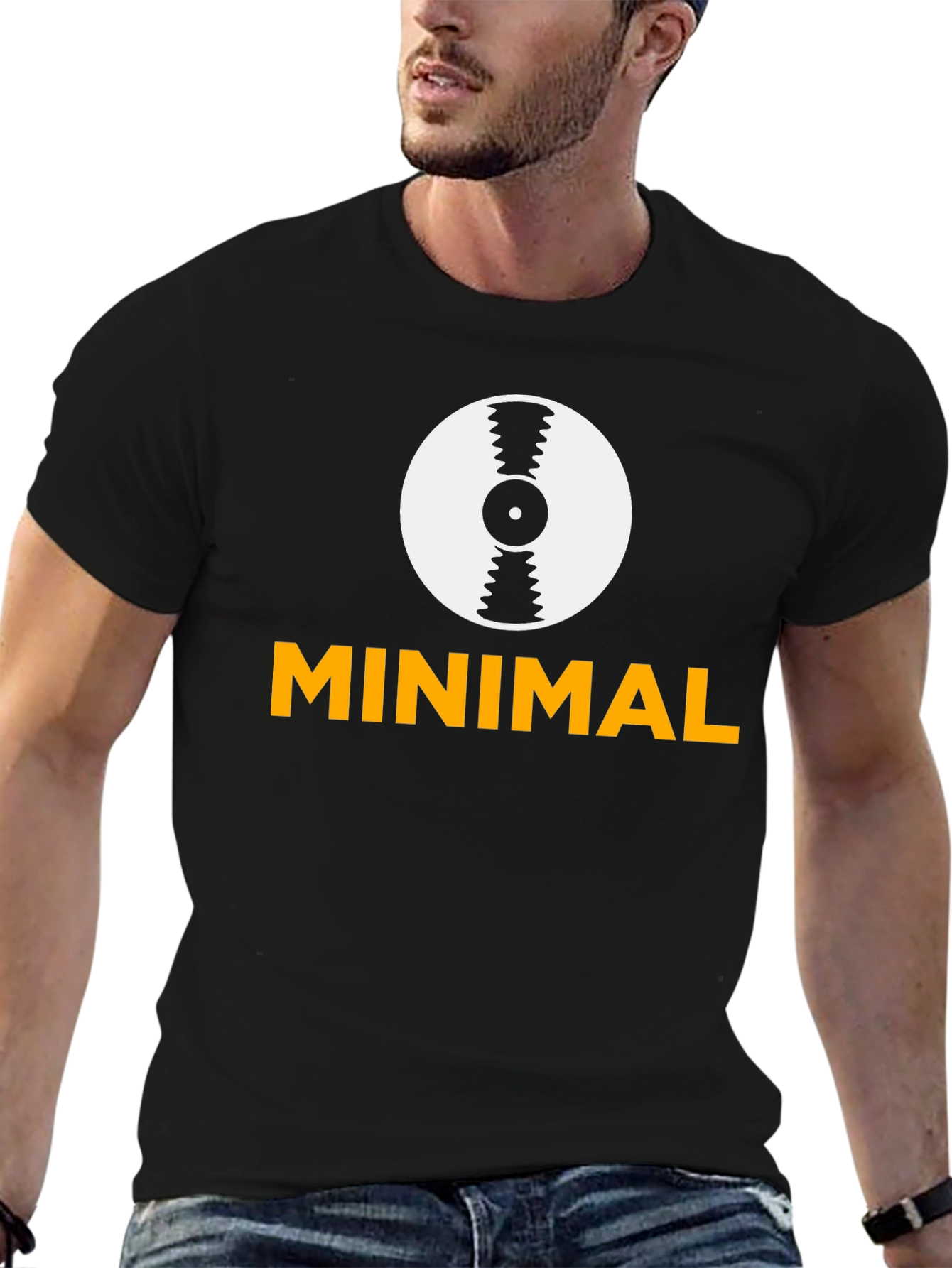 Black Minimalist Vinyl Record Graphic T-Shirt - Modern Design view 6