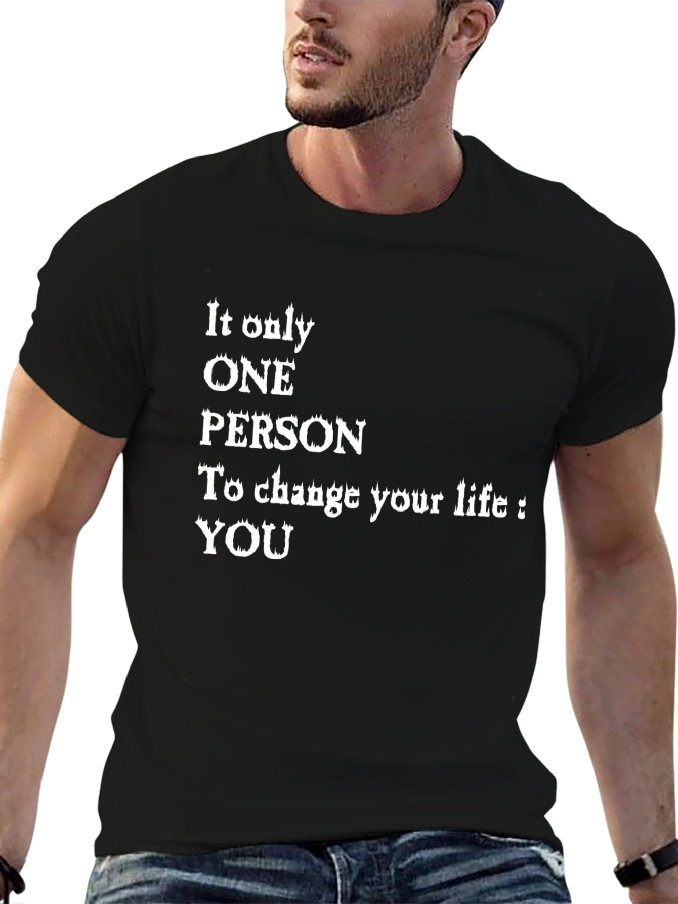 Black Inspirational Quote Graphic T-Shirt - Change Your Life view 6