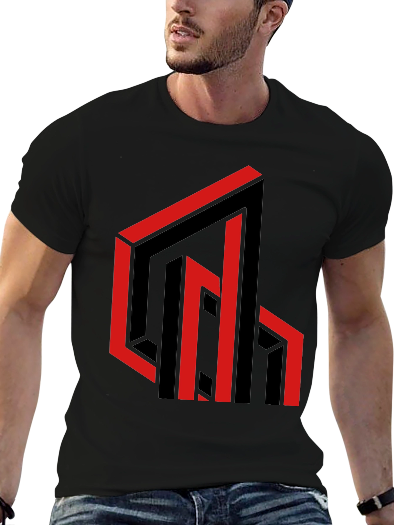 Black Abstract Geometric Design Black T-Shirt view 6