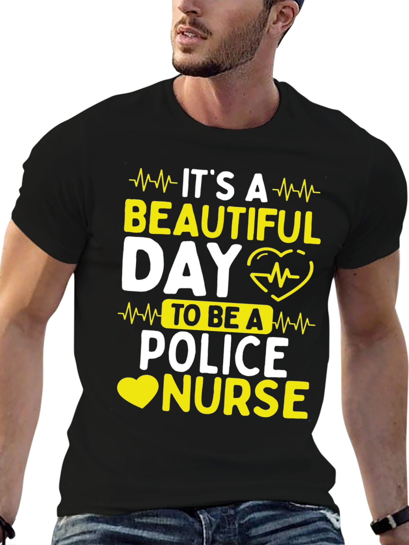 Black It's A Beautiful Day Police Nurse T-Shirt view 6