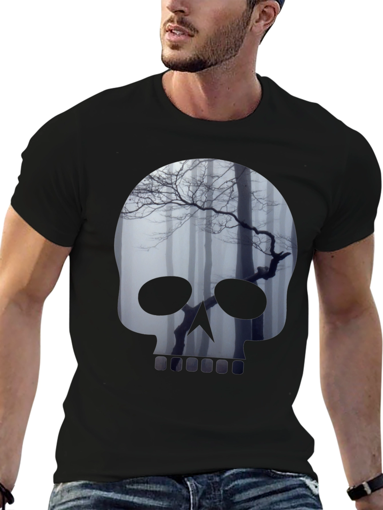 Black Skull Forest Graphic Tee - Men's Black T-Shirt view 6