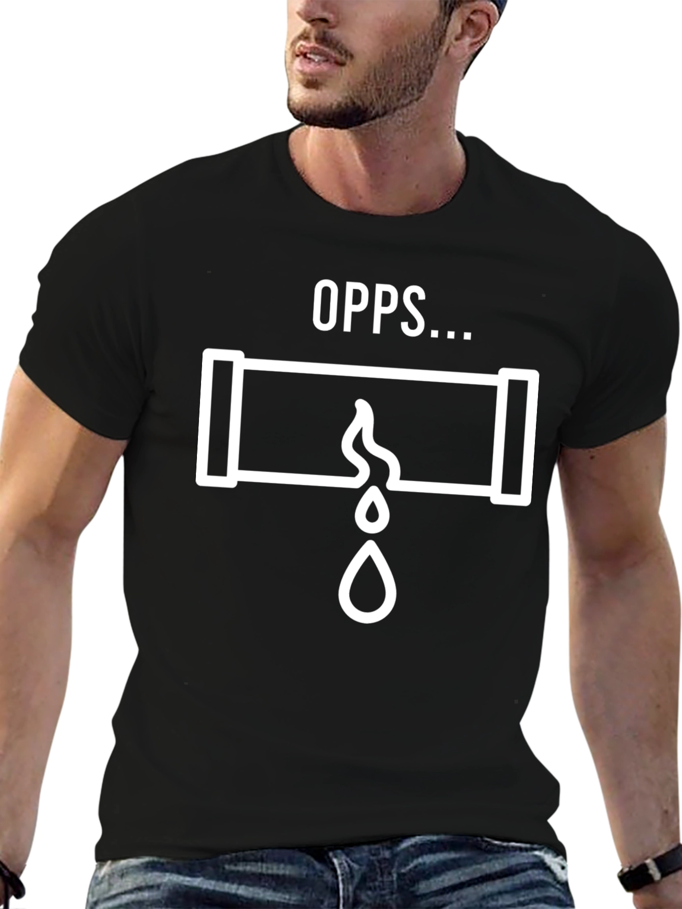 Black Oops Leaky Pipe Graphic T-Shirt view 6