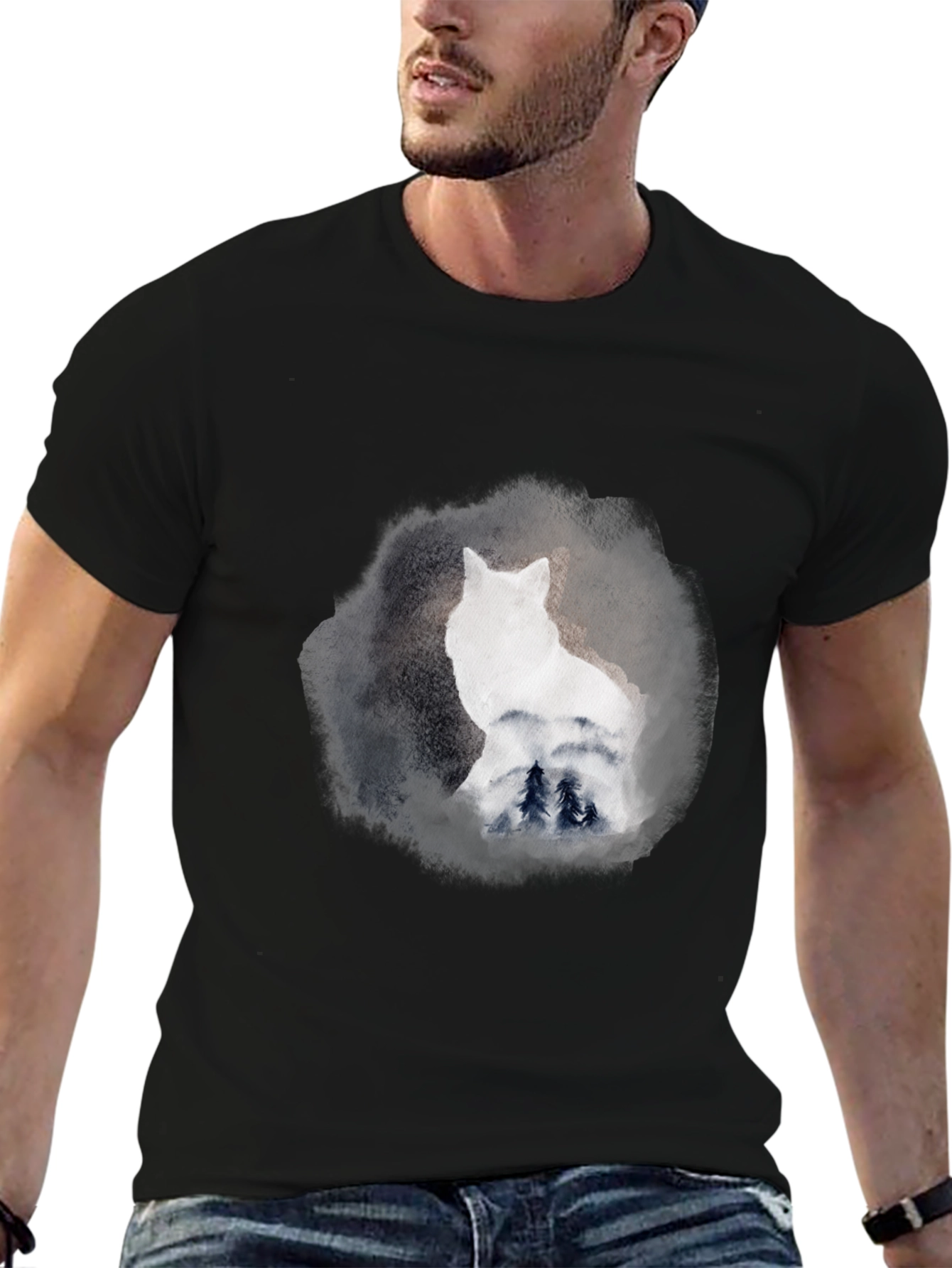 Black Wolf & Wilderness Graphic Tee - Men's Black T-Shirt view 6