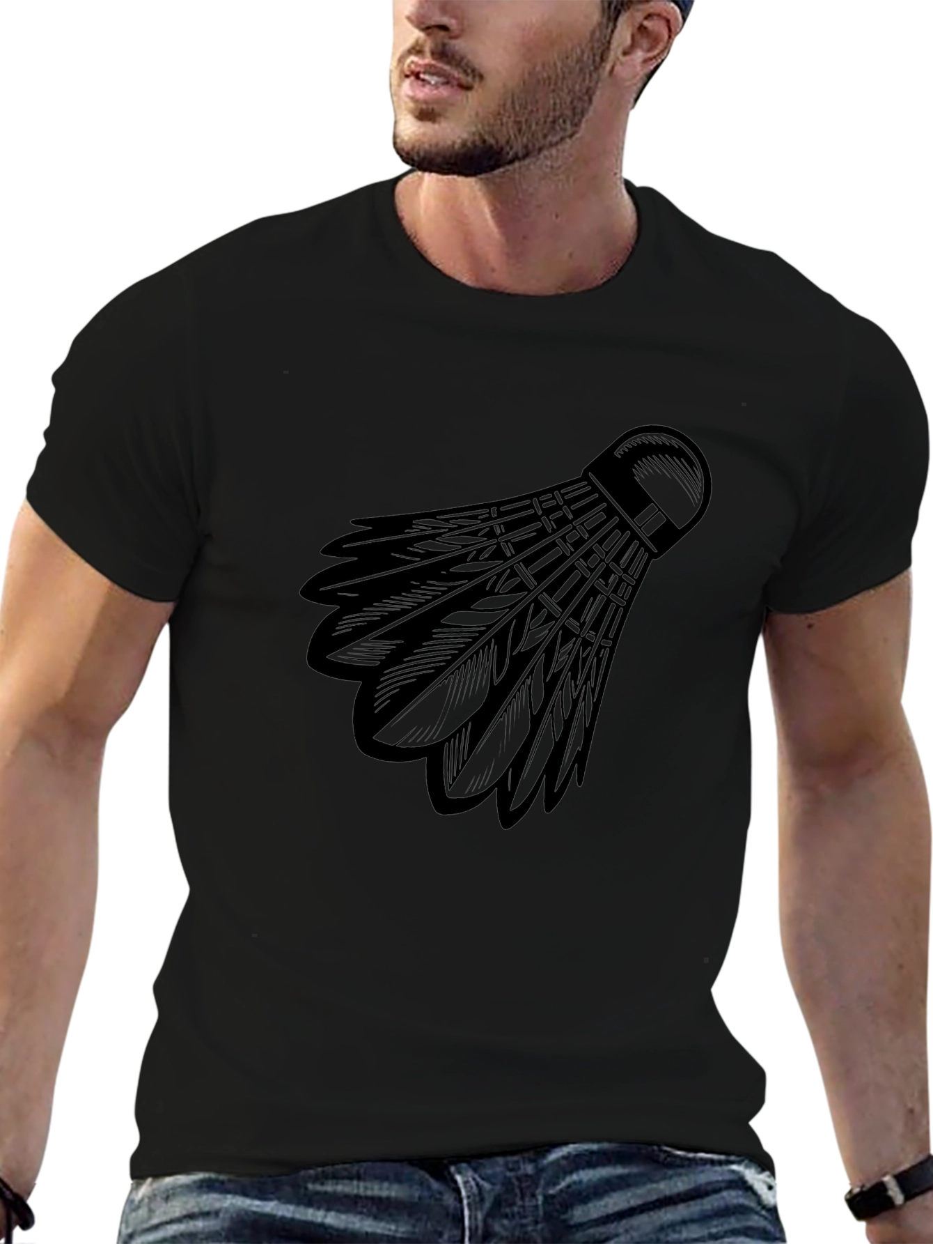 Black Badminton Shuttlecock Graphic Tee - Black Cotton view 6