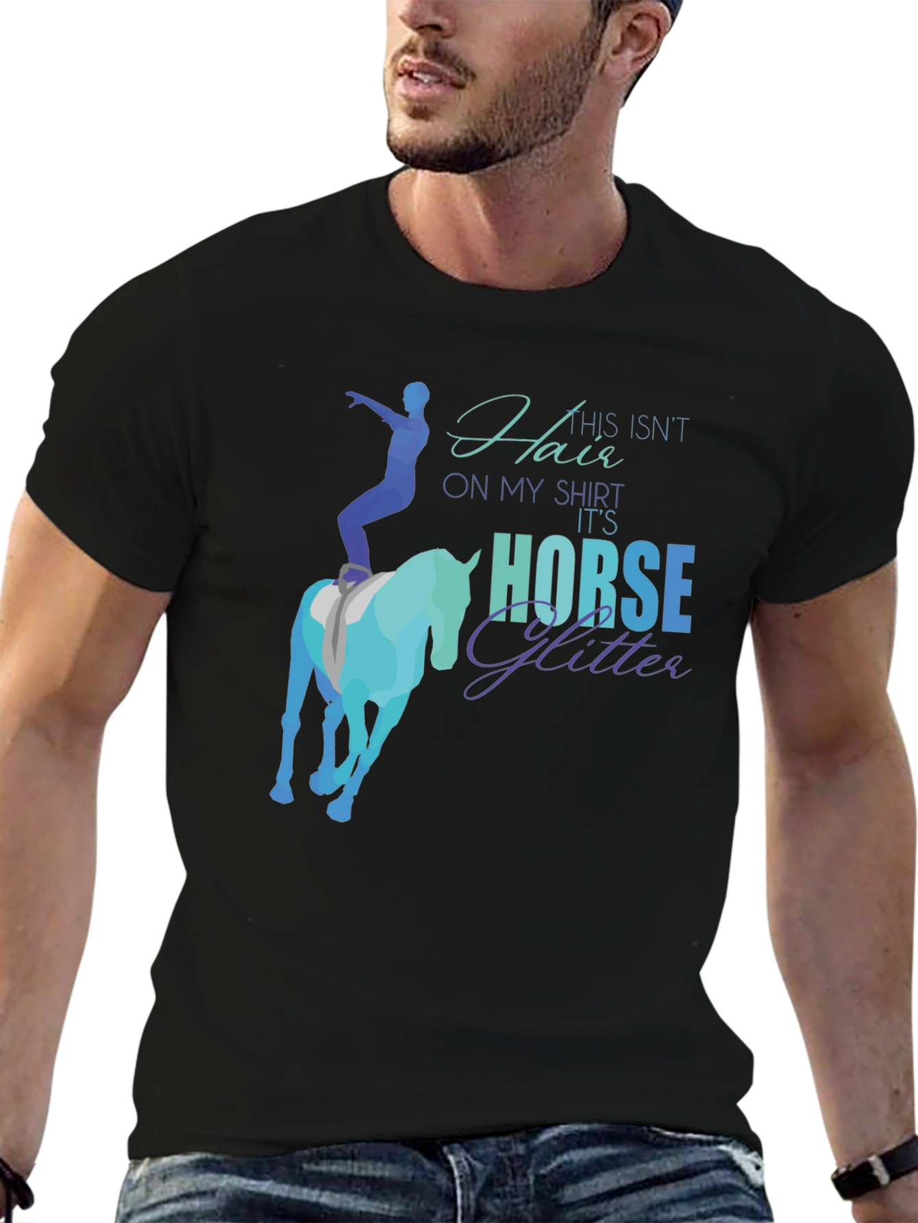 Black Horse Glitter Graphic T-Shirt - Equestrian Humor Tee view 6
