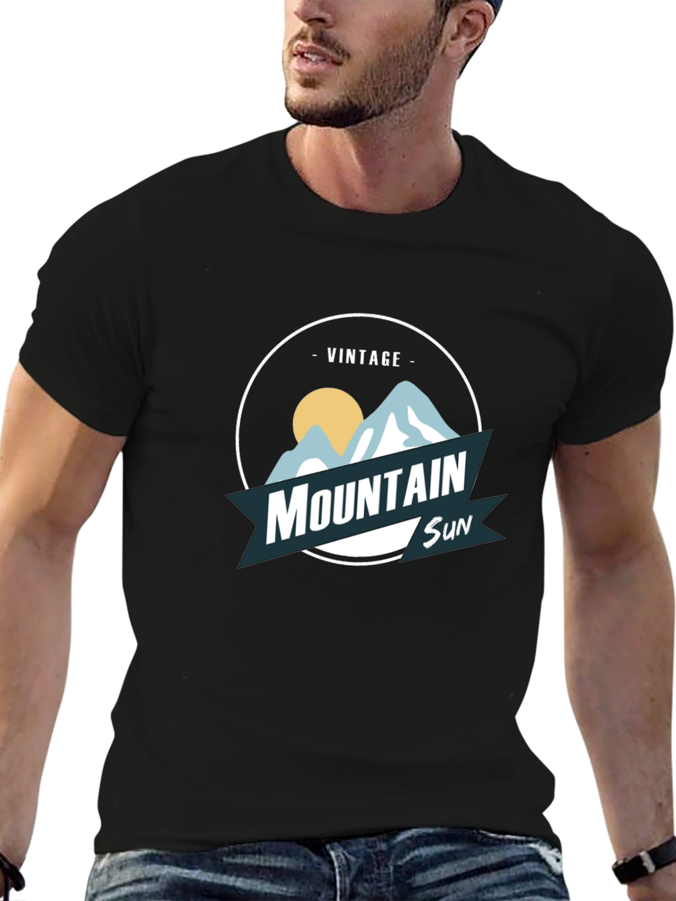 Black Vintage Mountain Sun Graphic Tee - Black view 6
