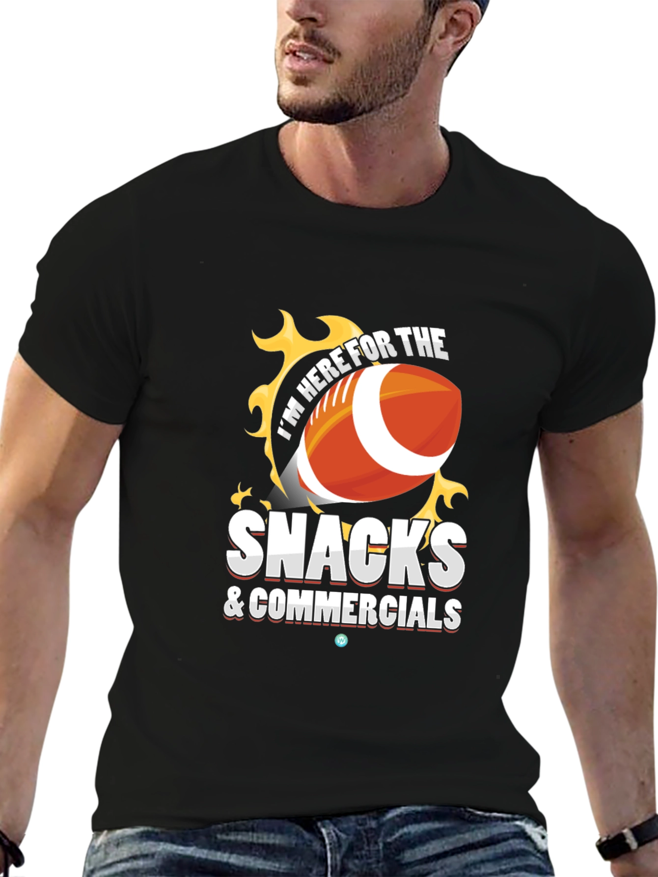 Black Snacks & Commercials Football T-Shirt view 6