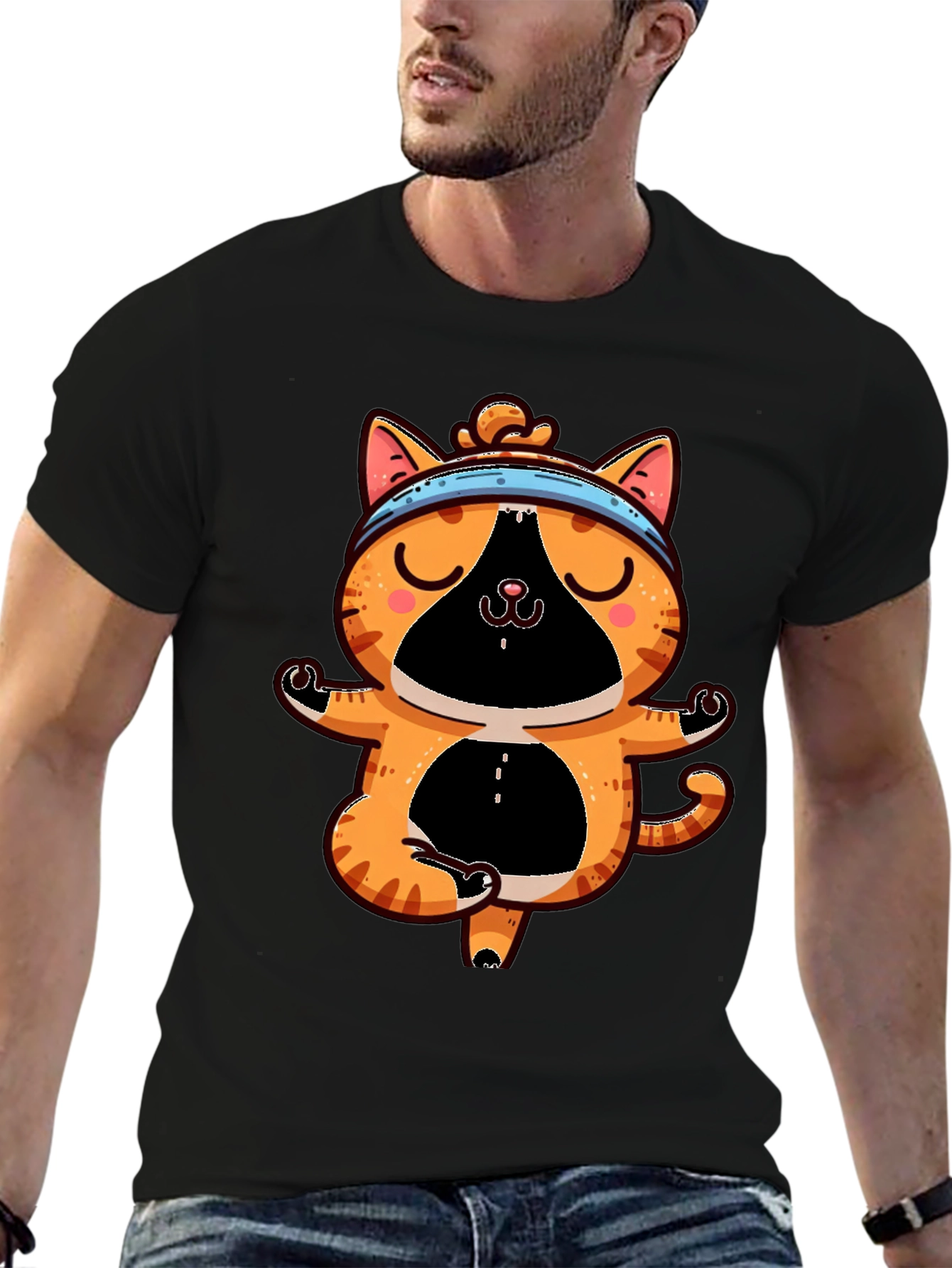 Black Yoga Cat T-Shirt - Meditating Feline Tee view 6