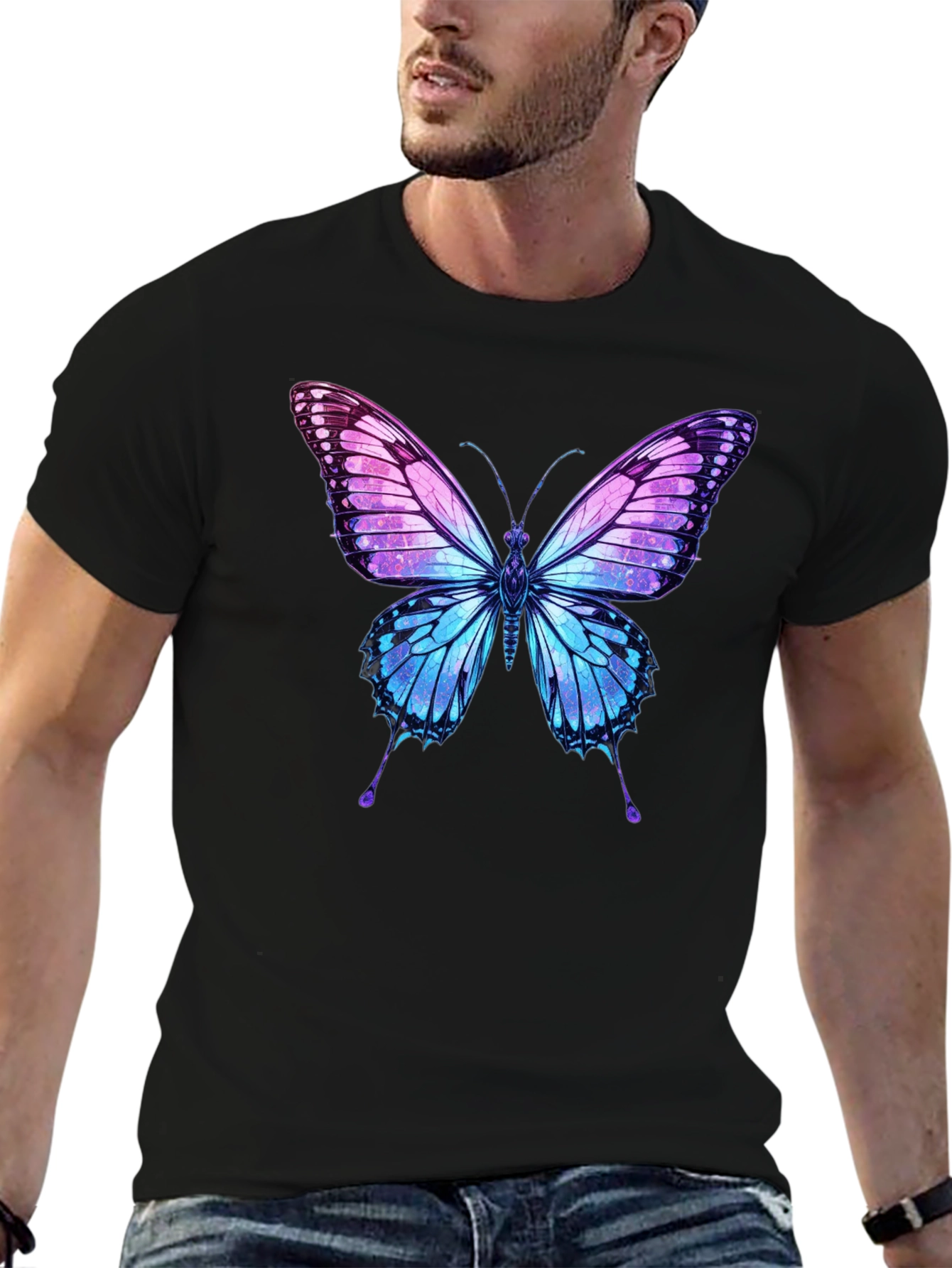 Black Butterfly Graphic Print Men's T-Shirt view 6