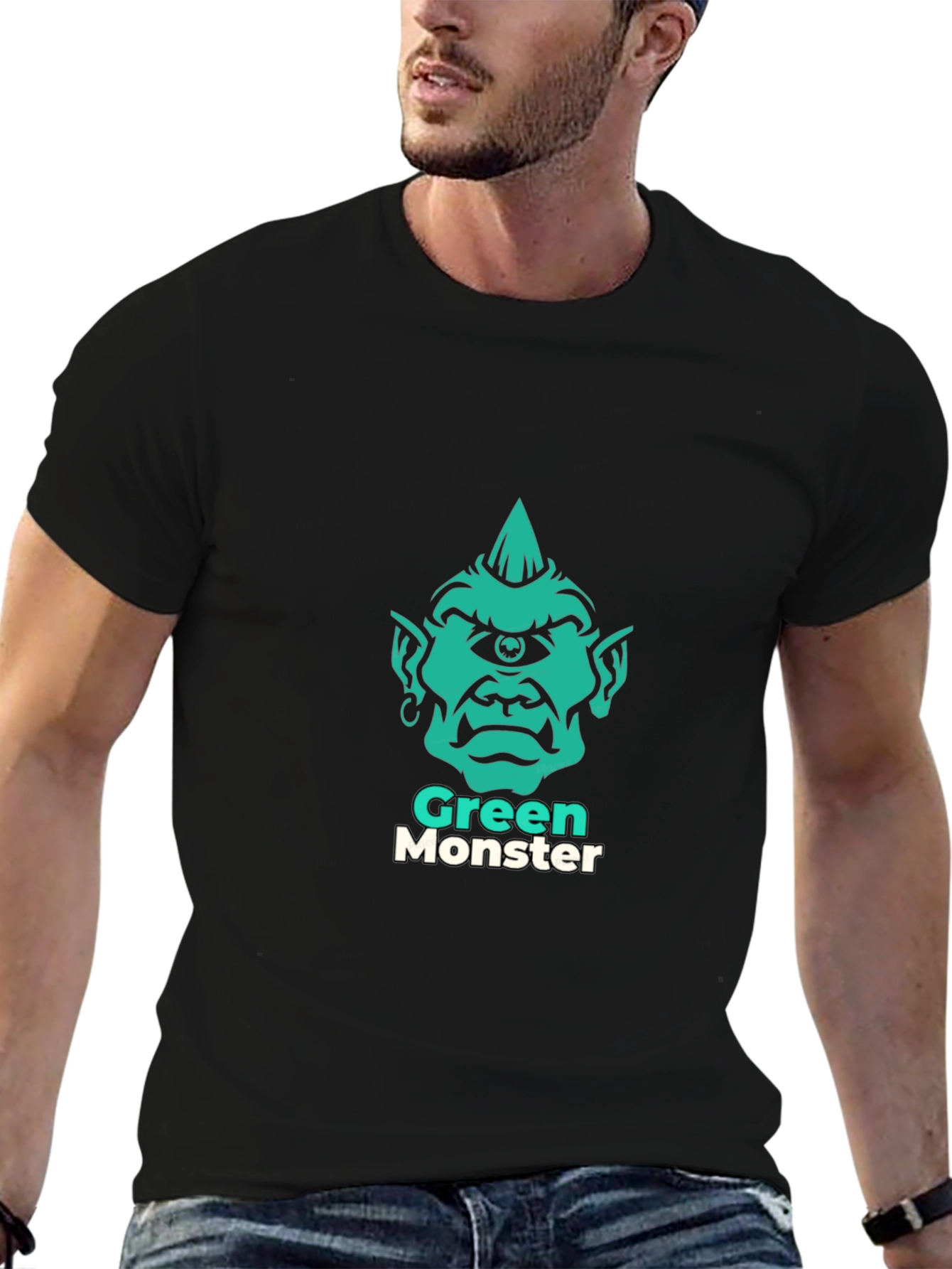 Black Green Monster Graphic Tee - Stylish Men's Black T-Shirt view 6