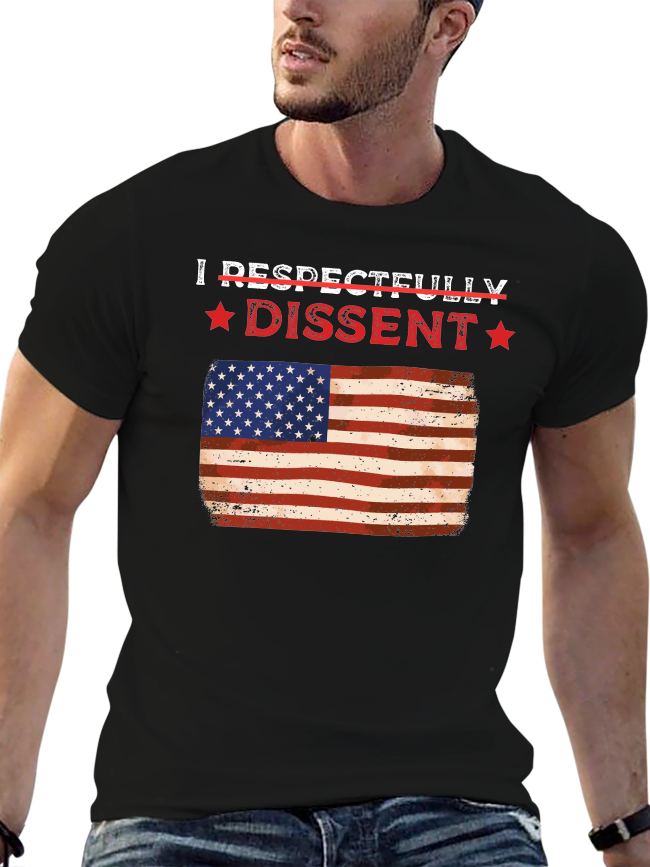 Black Respectfully Dissent USA Flag Graphic Tee view 6