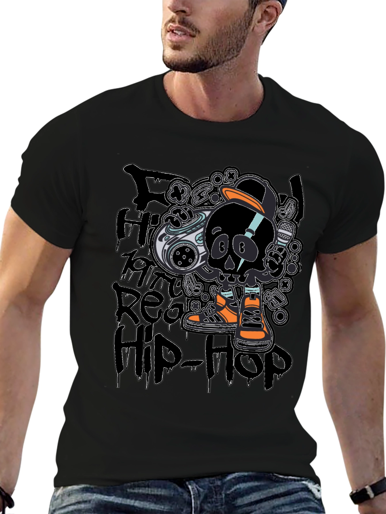 Black Hip-Hop Skull T-Shirt - Black view 6