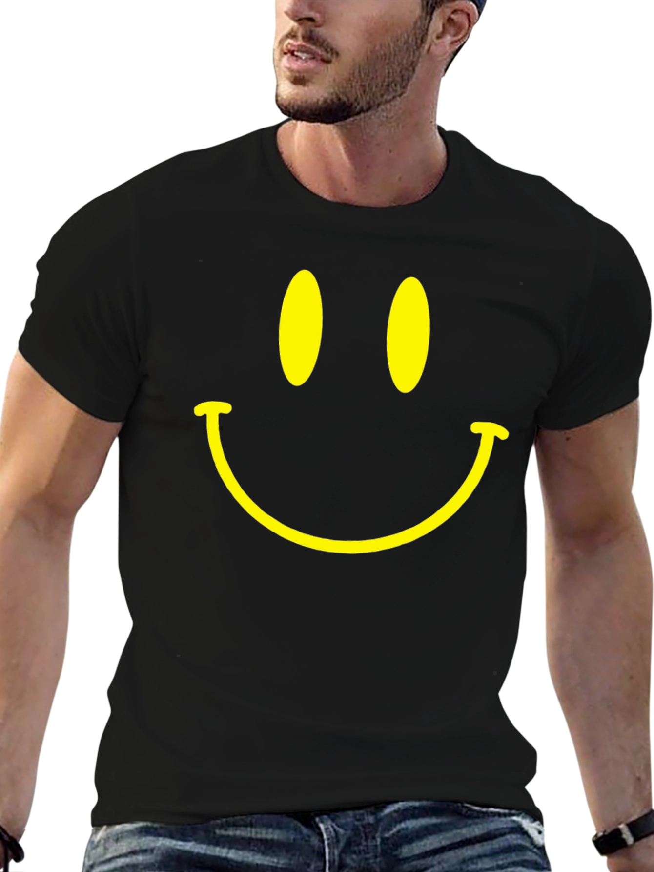 Black Smiley Face Graphic T-Shirt - Classic Happy Design view 6