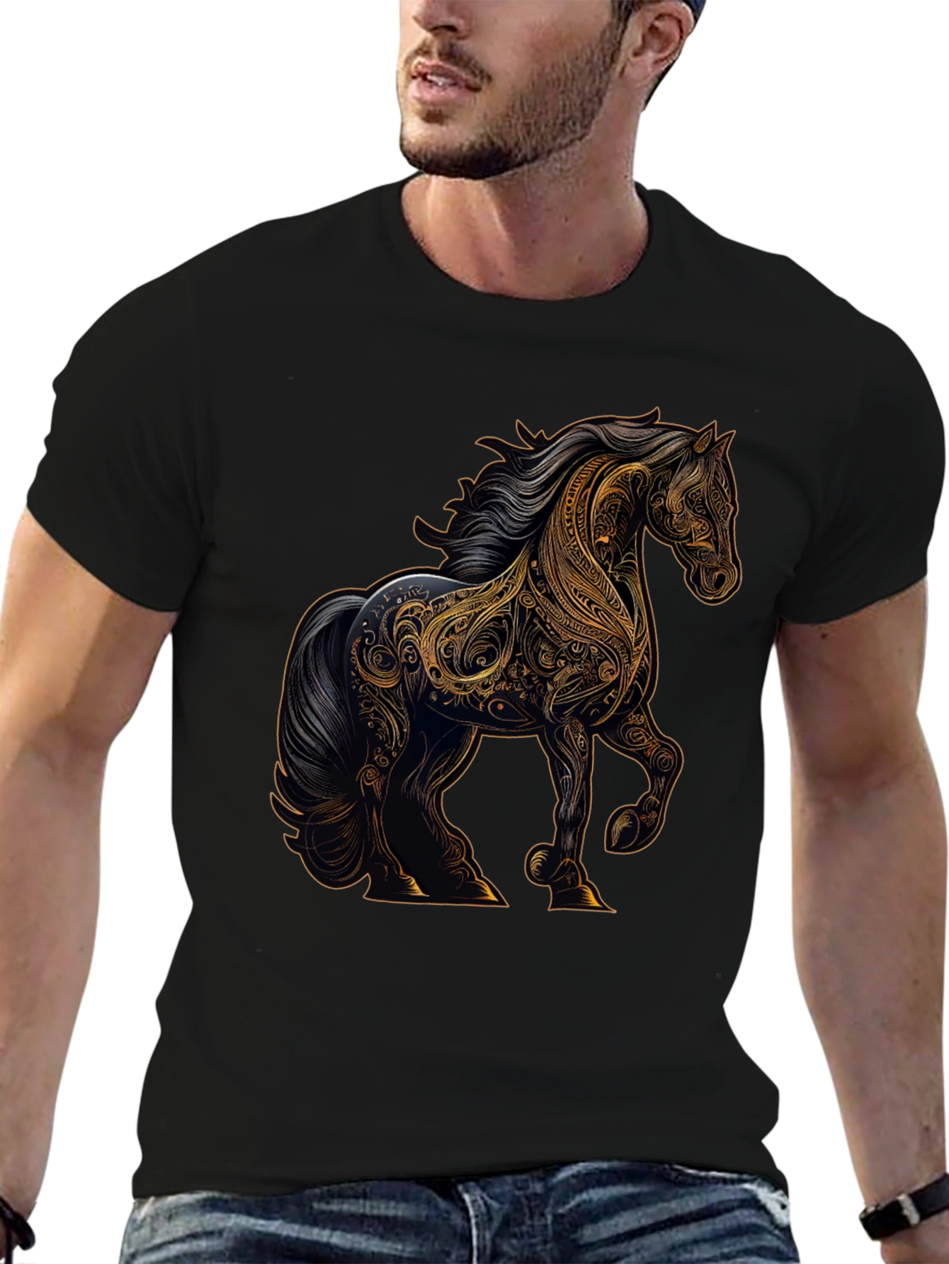 Black Majestic Horse Graphic Tee - Black view 6