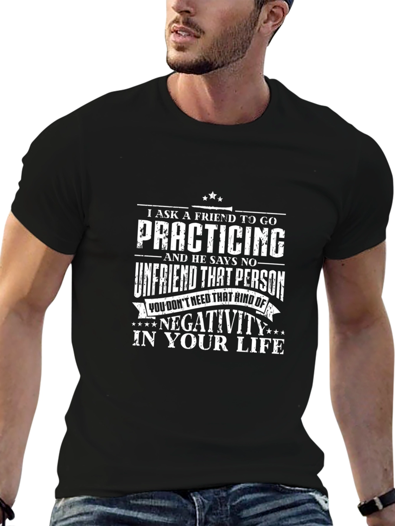 Black Practicing Negativity Funny T-Shirt view 6