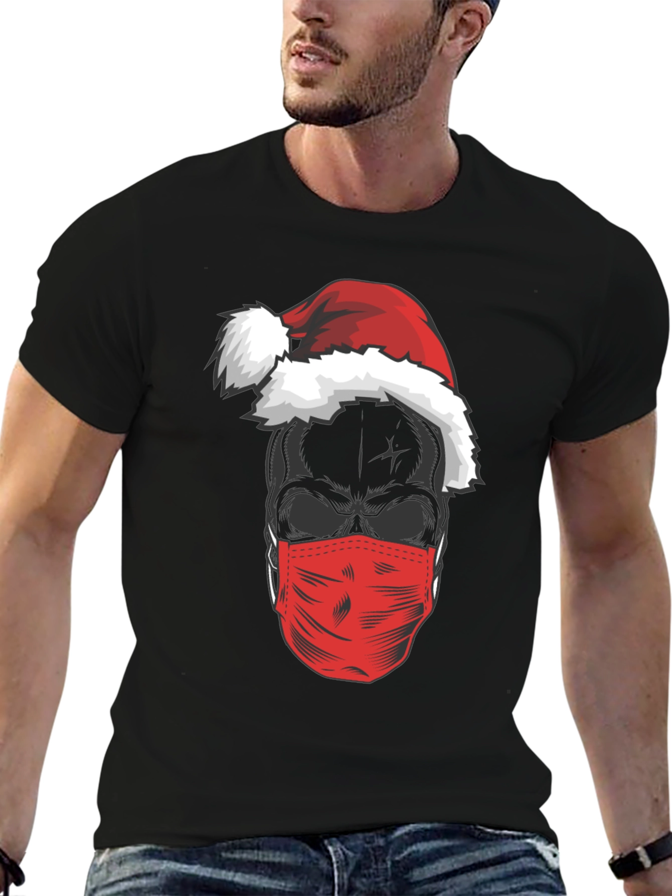 Black Skull Santa Mask T-Shirt view 6