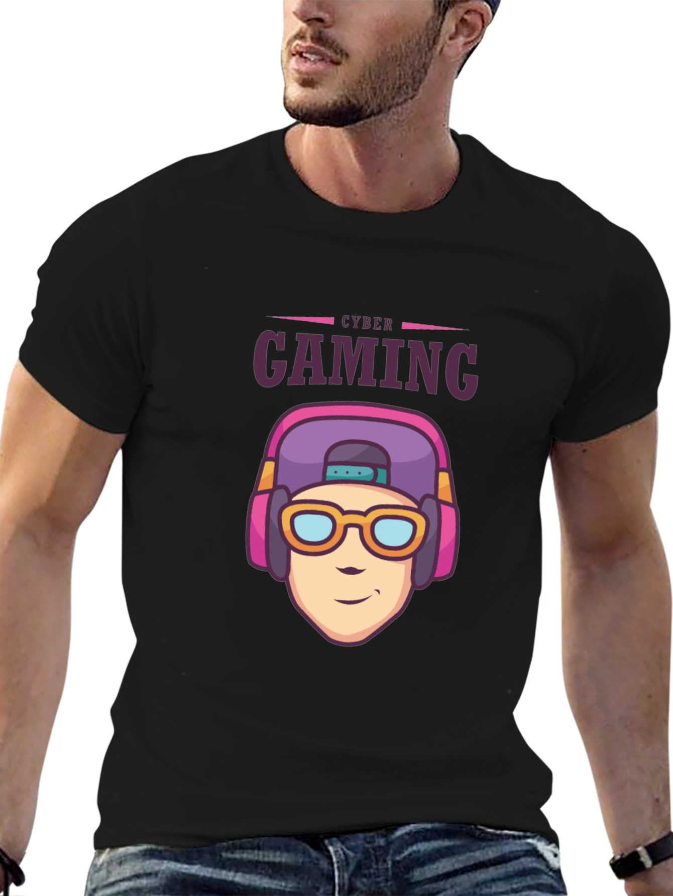 Black Cyber Gaming Black T-Shirt - Gamer Style view 6