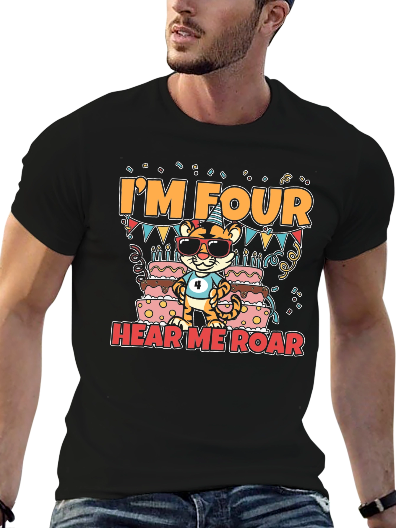 Black I'm Four Hear Me Roar T-Shirt view 6