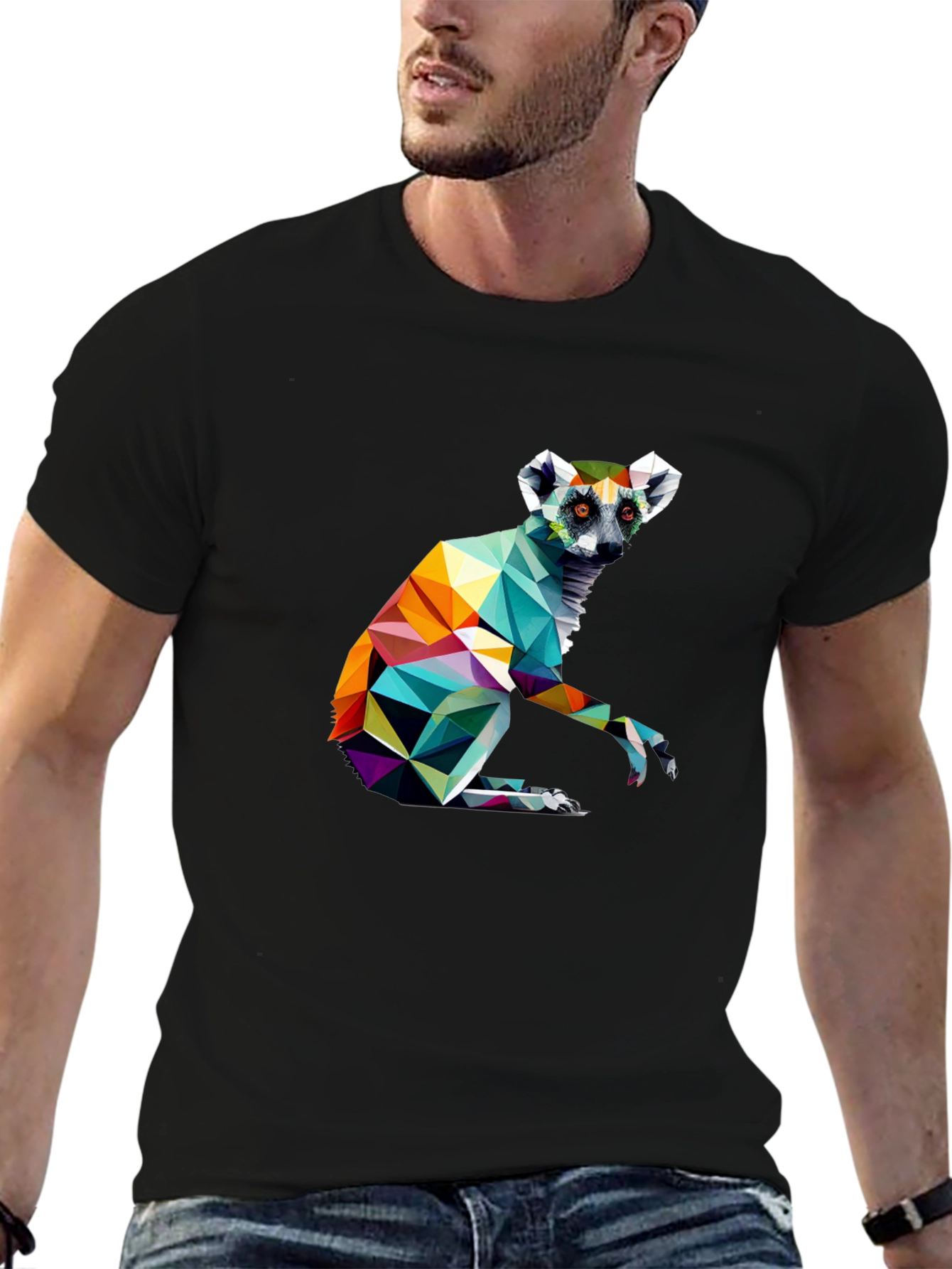 Black Geometric Lemur Graphic Tee - Modern Black T-Shirt view 6