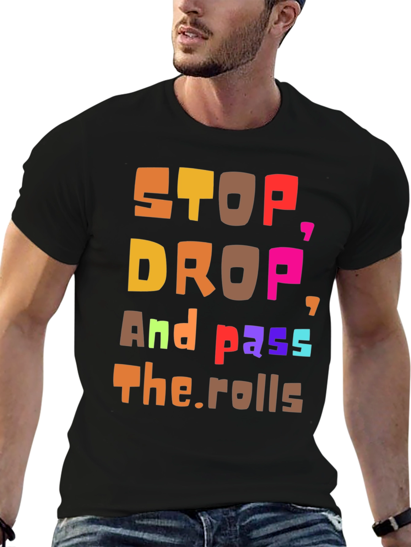 Black Stop, Drop, and Pass the Rolls Graphic Tee view 6
