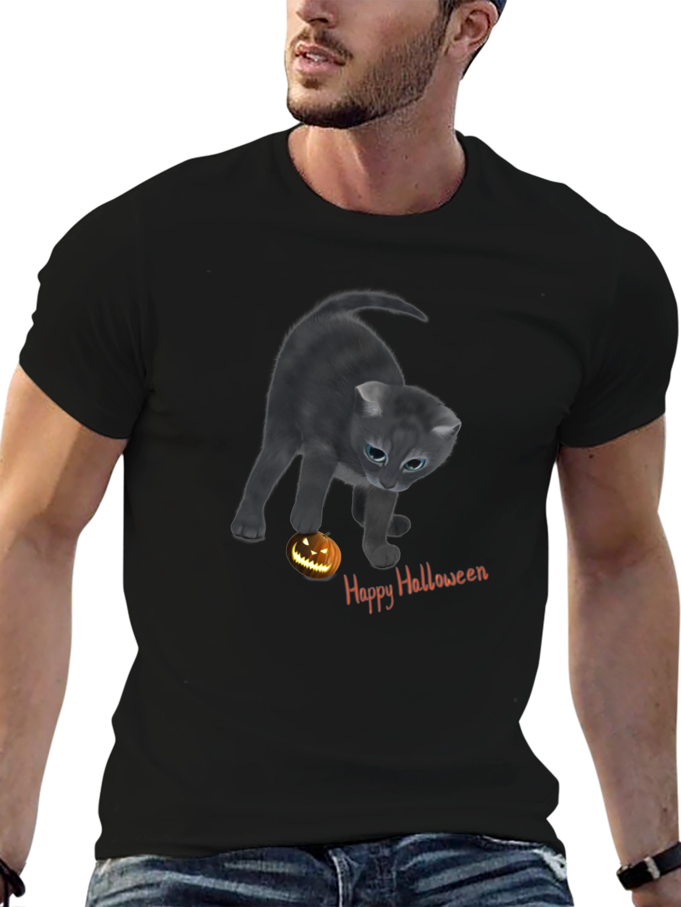 Black Halloween Cat T-Shirt view 6