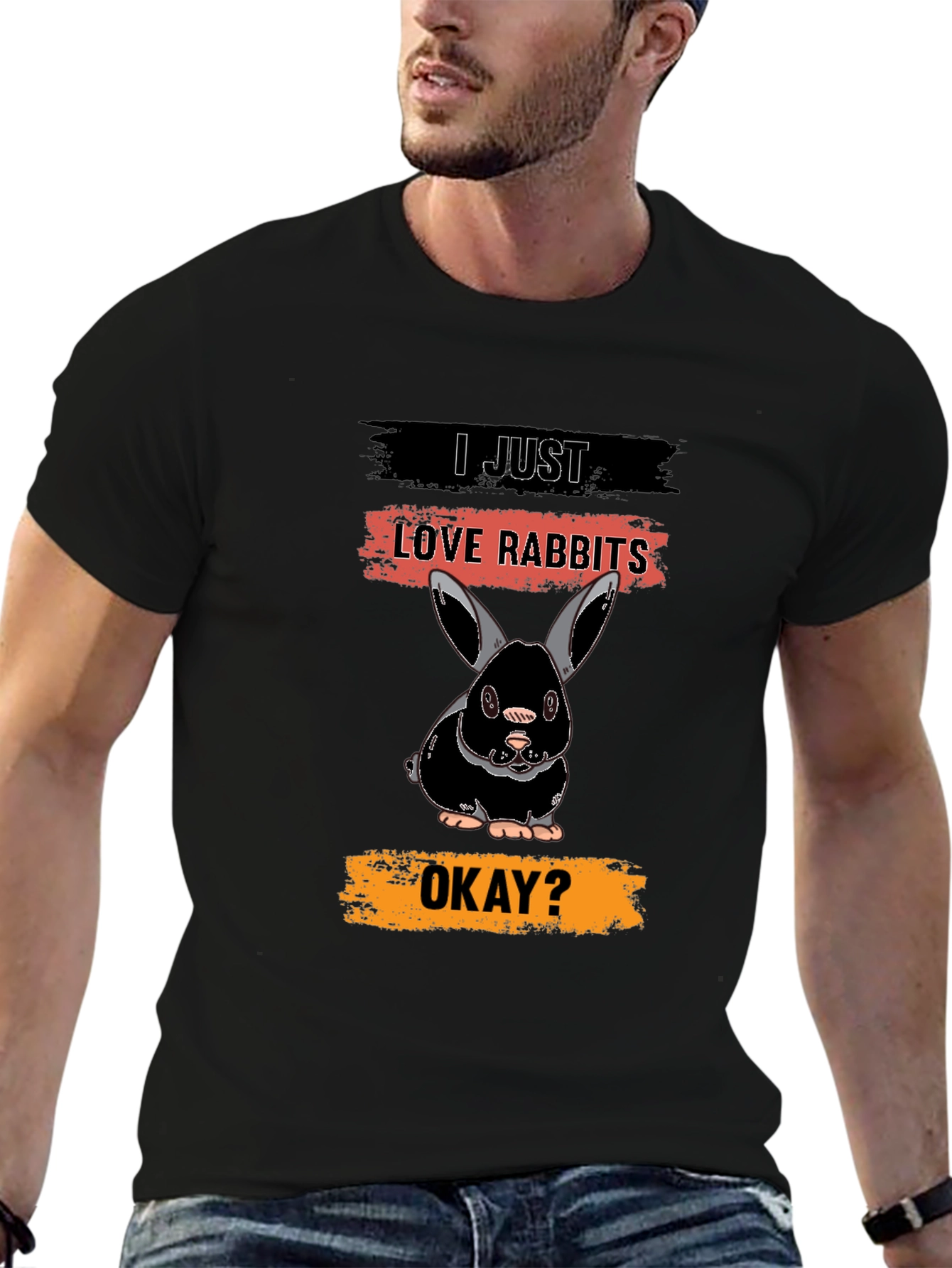 Black I Just Love Rabbits T-Shirt - Black view 6