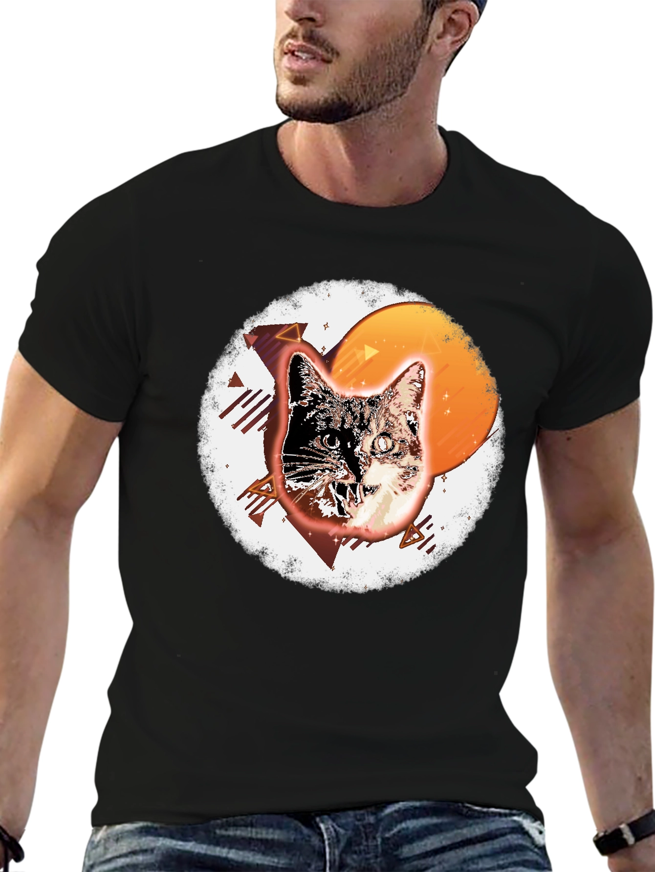 Black Retro Cat Graphic Tee - Cool Vintage Style view 6