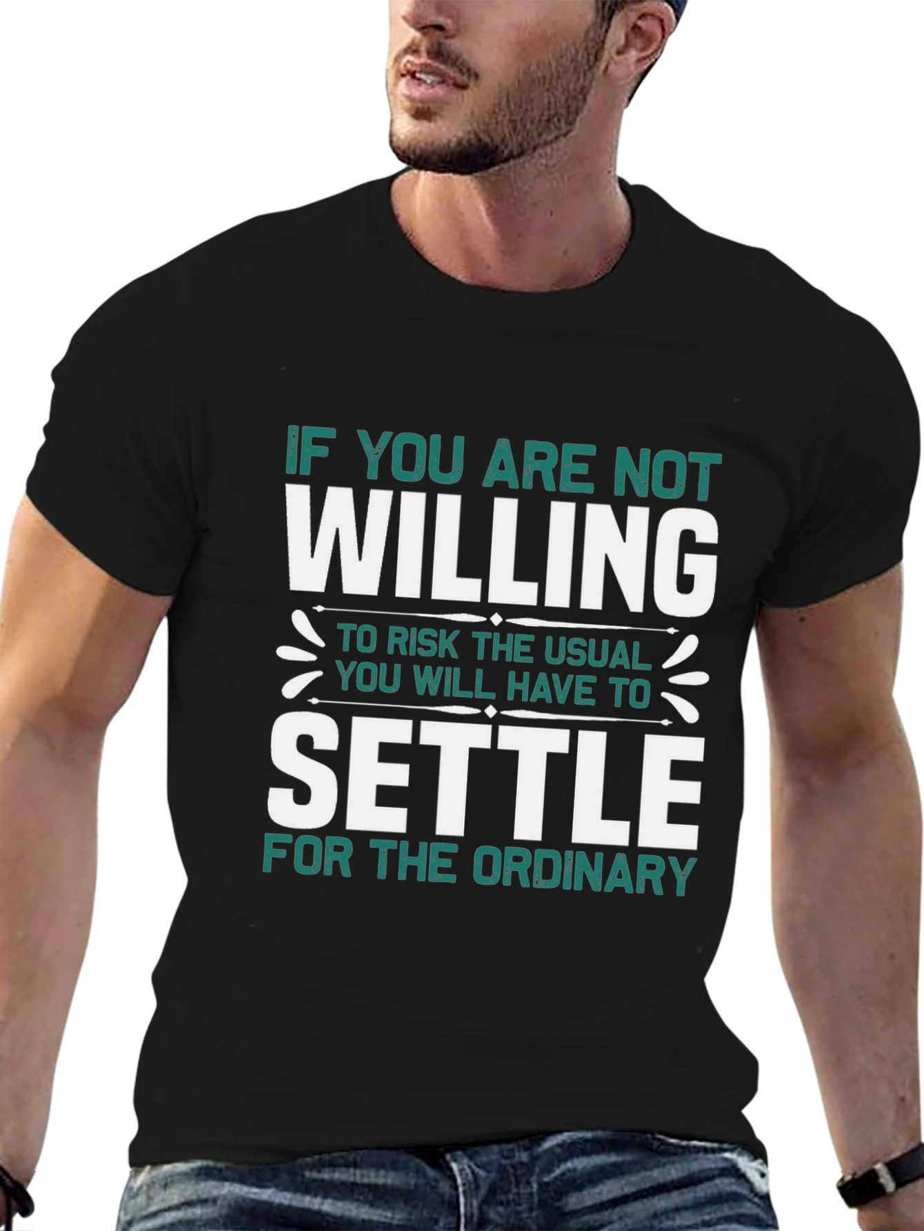 Black Motivational T-Shirt - Willing to Risk Settle view 6