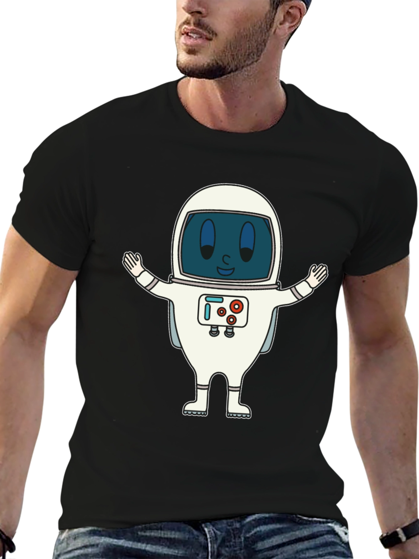 Black Astronaut Graphic Print T-Shirt - Fun Spaceman Design view 6