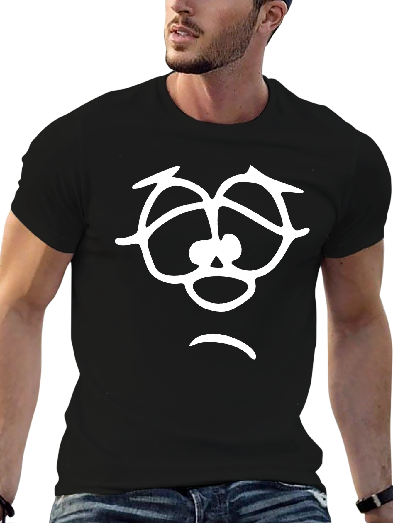 Black Sad Face Graphic T-Shirt - Unisex Black Tee view 6