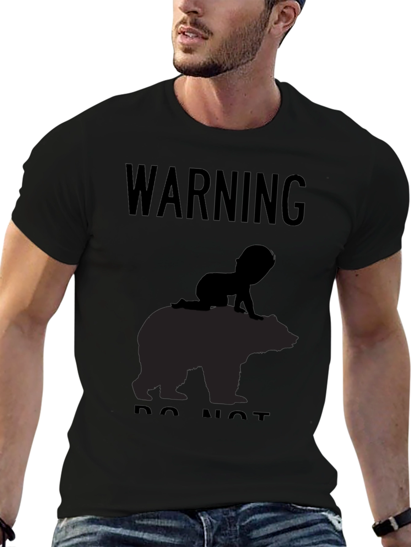 Black Warning Baby on Bear T-Shirt - Funny Novelty Tee view 6