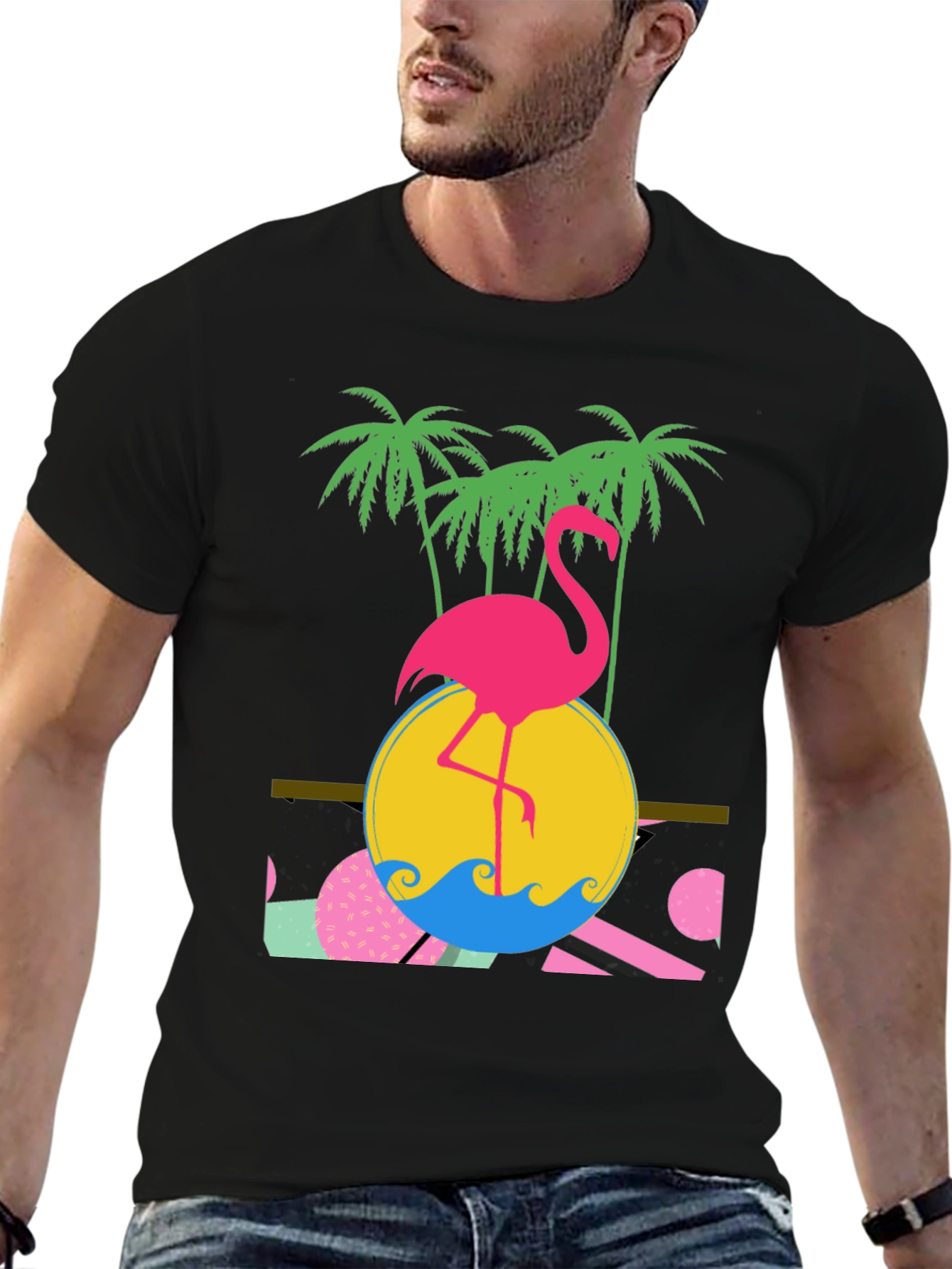 Black Retro Flamingo Graphic T-Shirt - Tropical Summer Vibes view 6