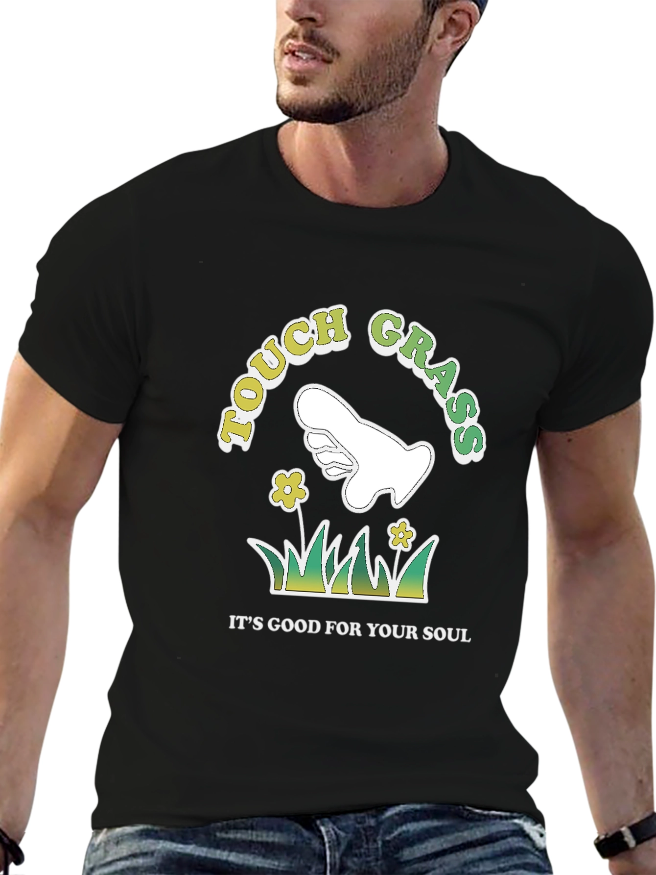Black Touch Grass T-Shirt, Good For Your Soul Graphic Tee view 6