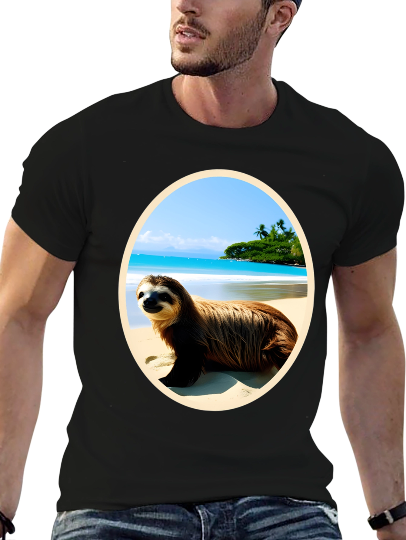 Black Sloth Beach T-Shirt view 6