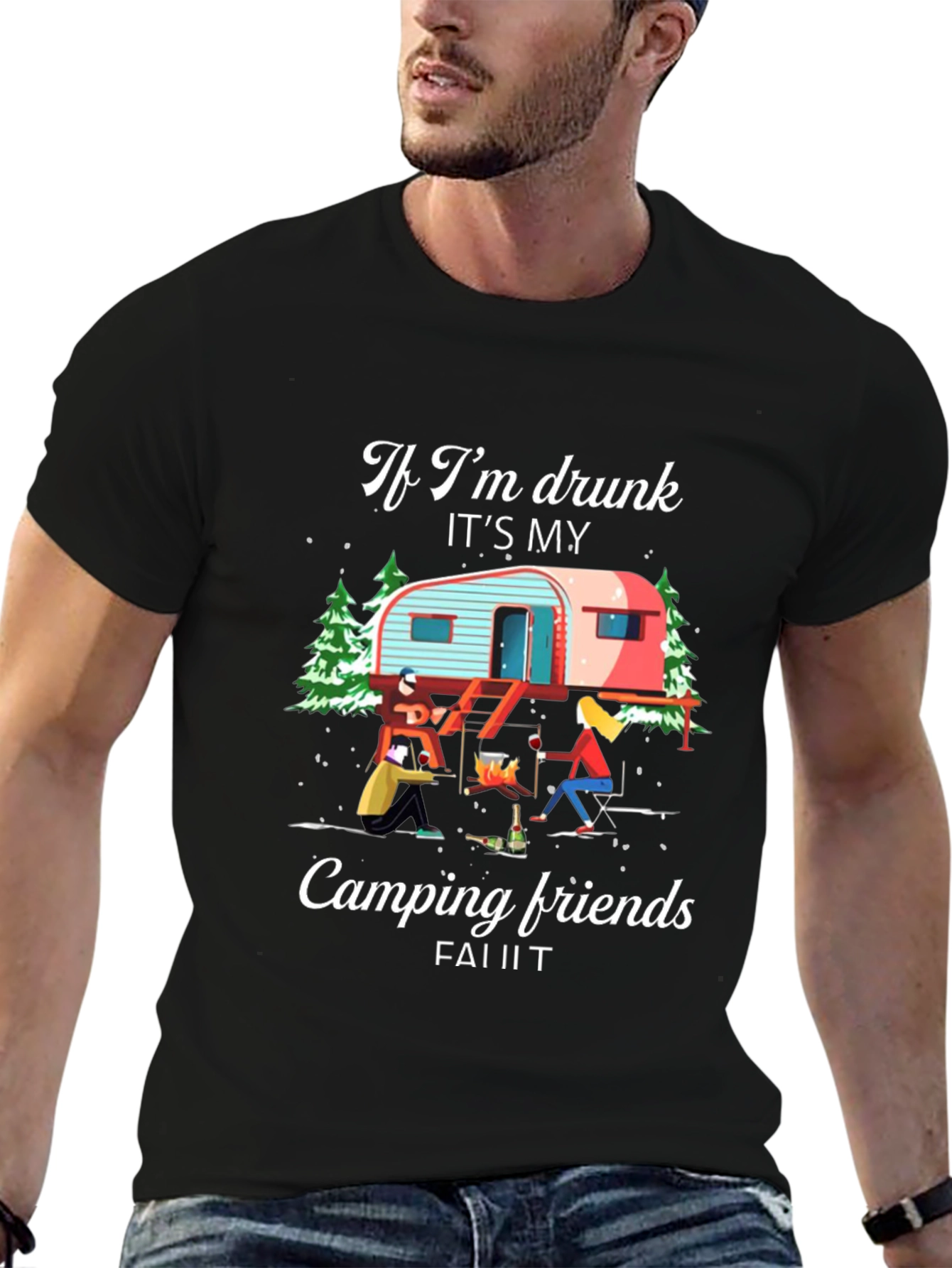 Black Funny Camping Friends Graphic Tee view 6