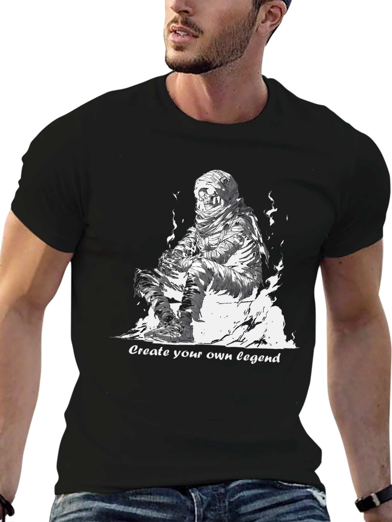 Black Skull Mummy Graphic Tee - Create Your Legend view 6