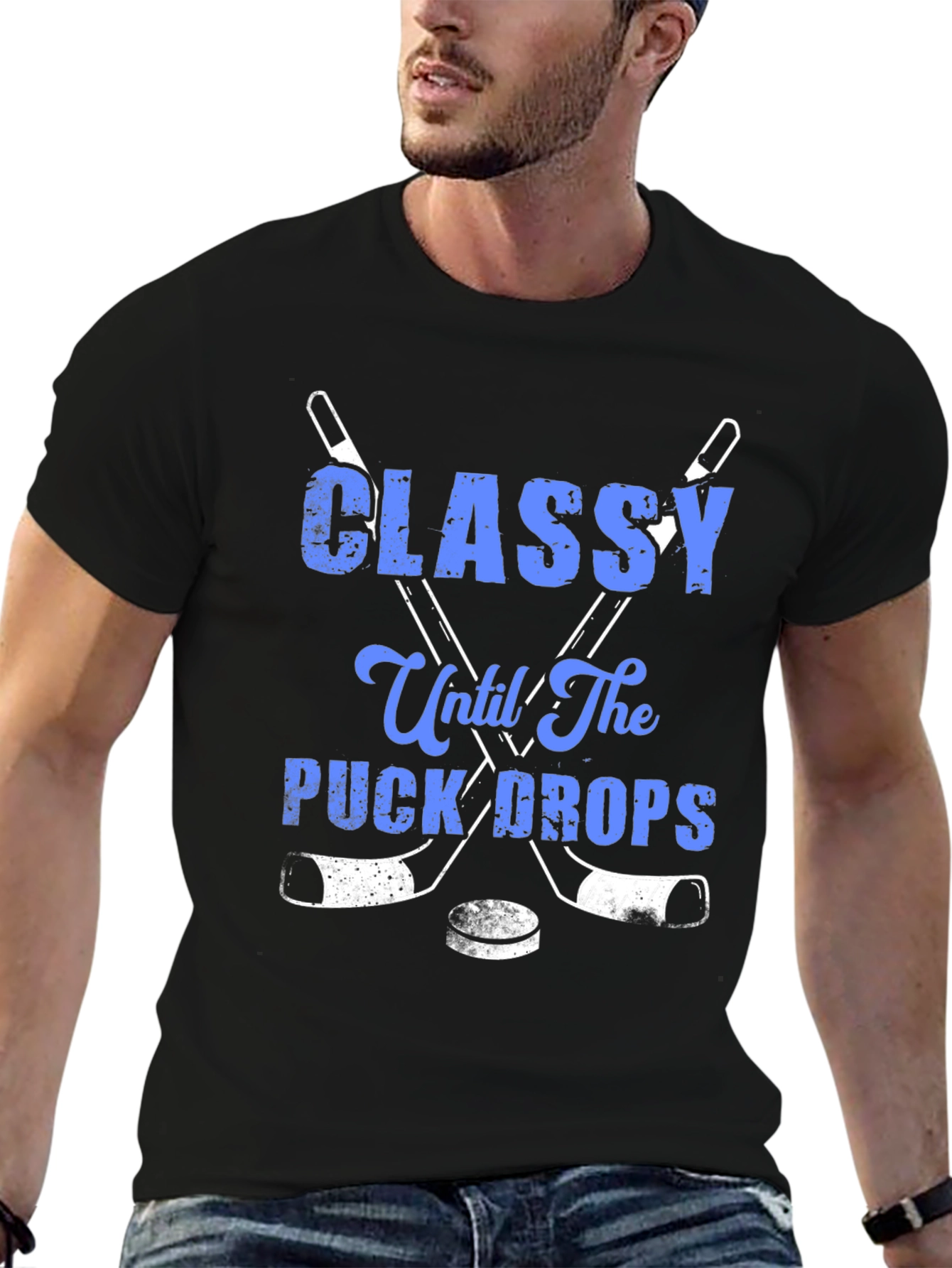 Black Classy Until The Puck Drops Hockey T-Shirt view 6