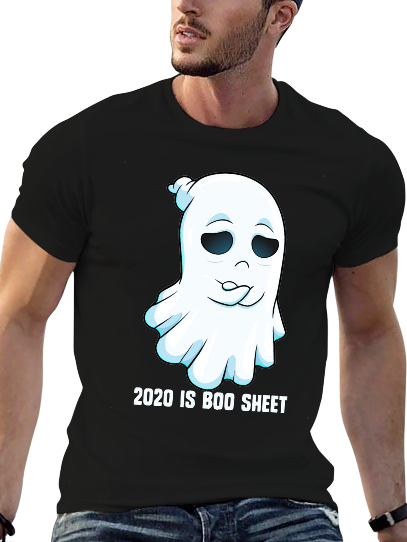 Black 2020 is Boo Sheet Halloween T-Shirt - Men's Black Tee view 6