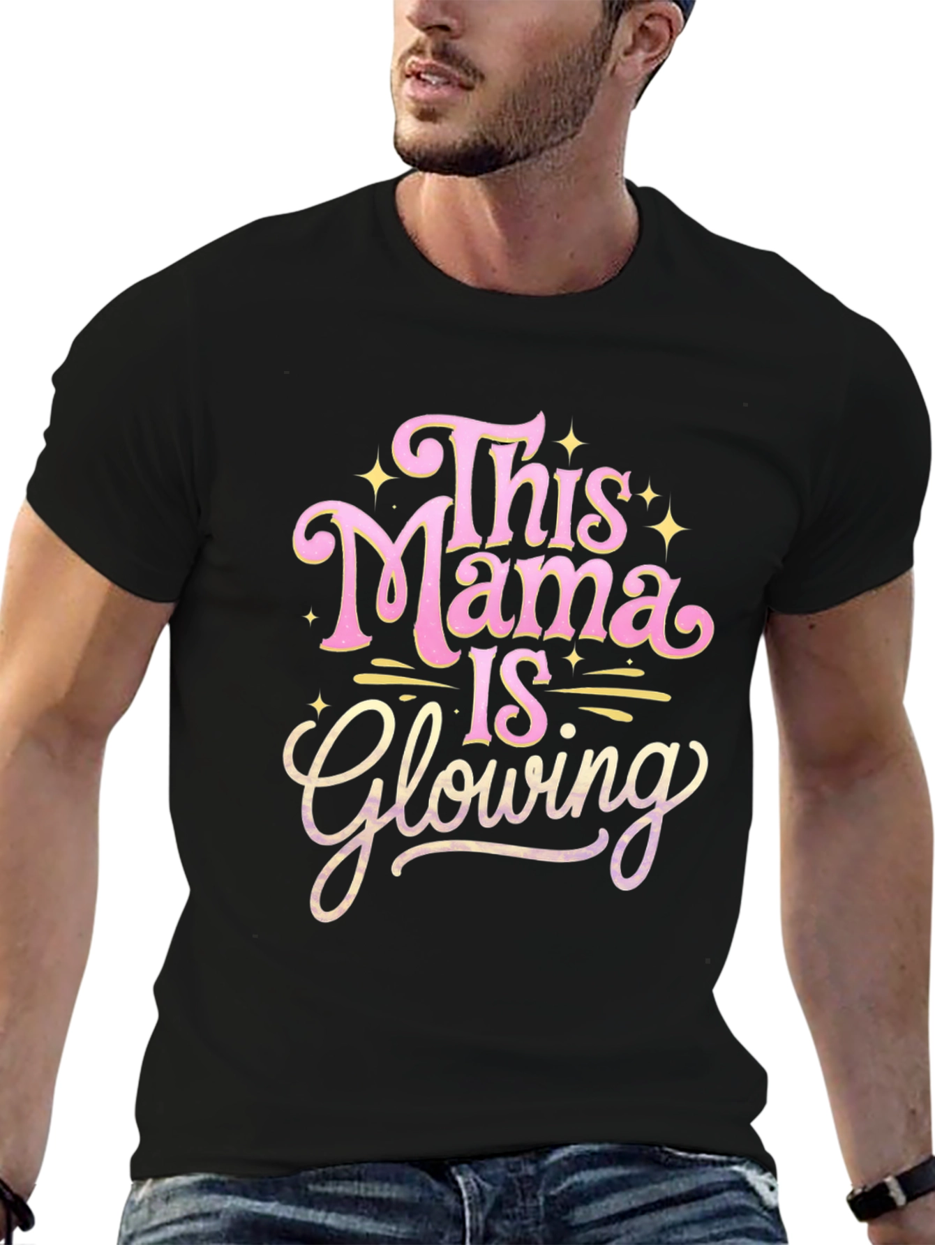 Black This Mama is Glowing T-Shirt view 6