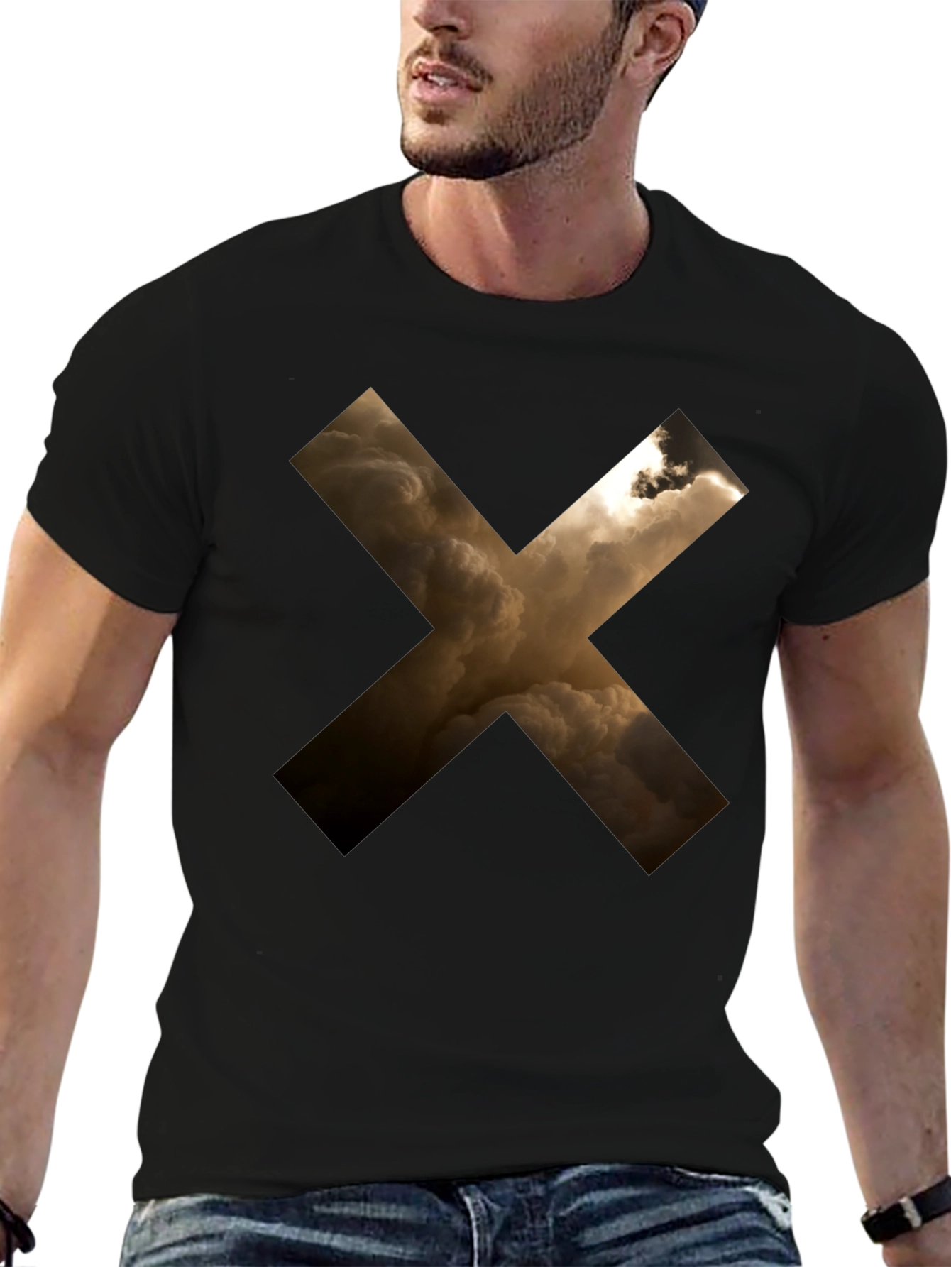 Black Abstract Cloud Cross Graphic Black T-Shirt view 6