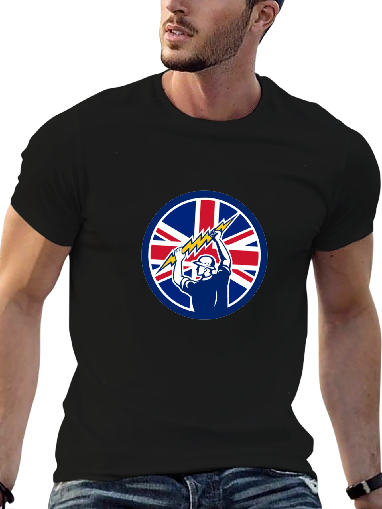 Black British Electrician Graphic T-Shirt view 6