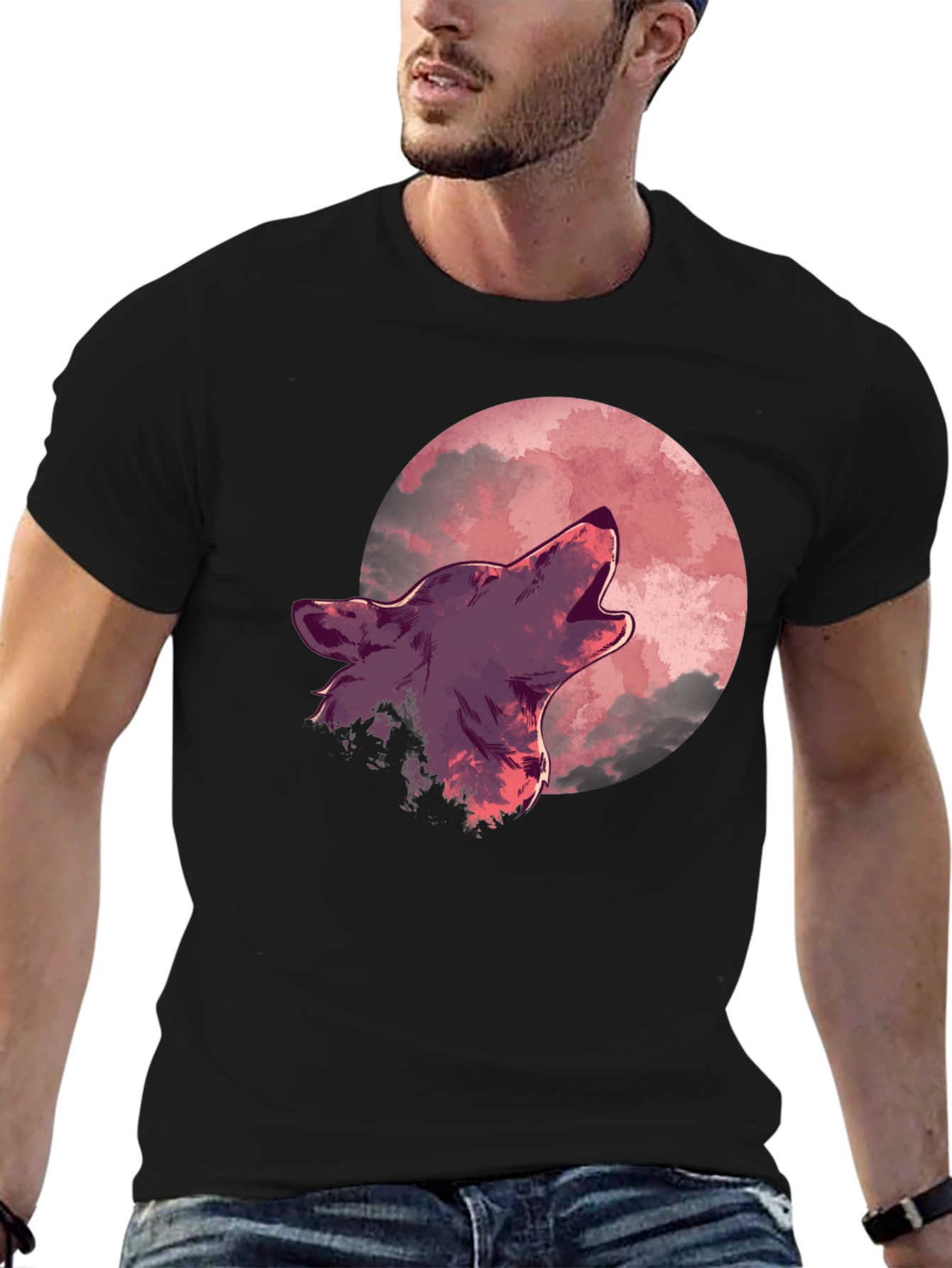 Black Wolf Howling at Moon Graphic Tee view 6