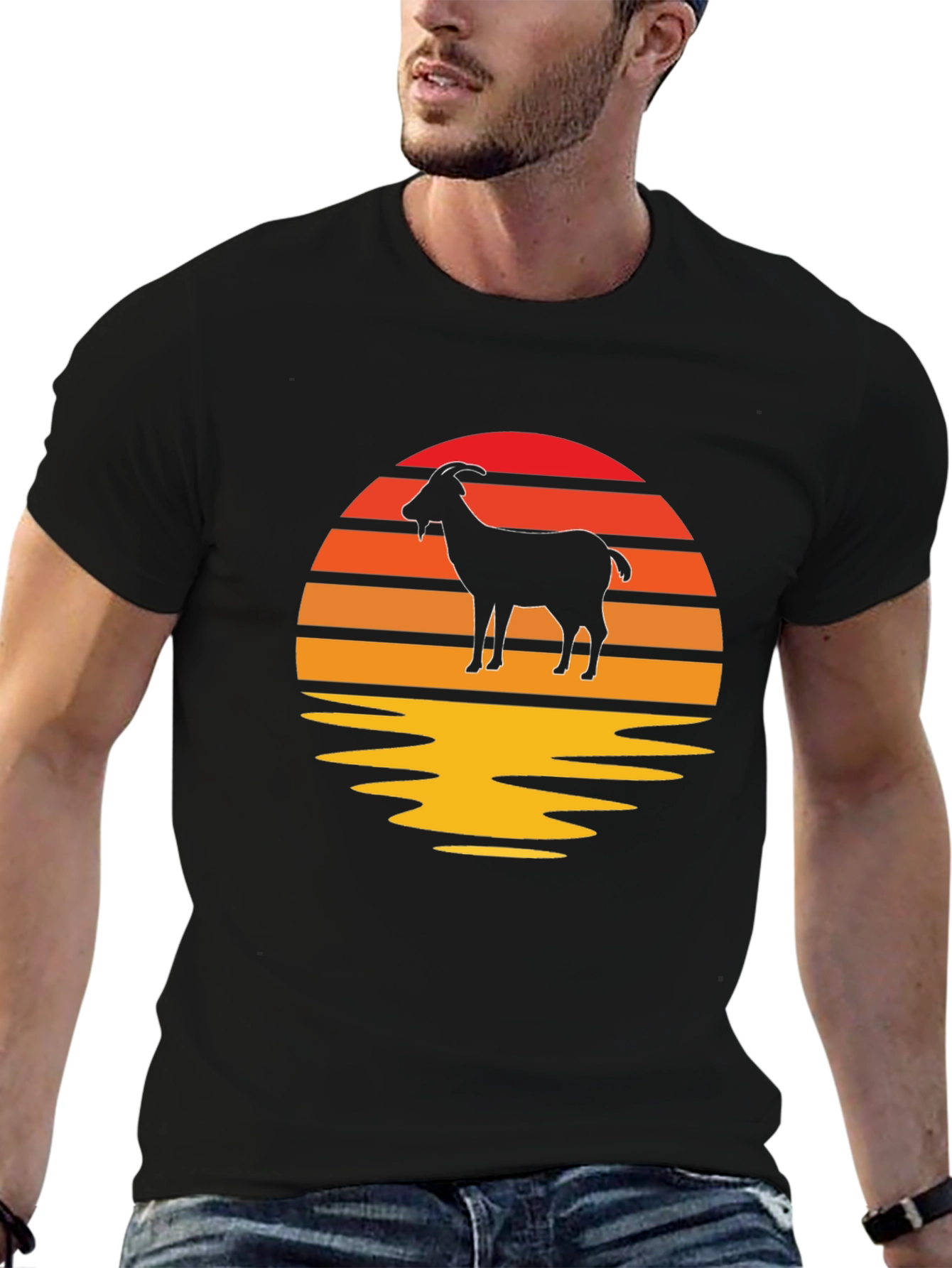 Black Goat Silhouette Sunset Graphic Tee view 6